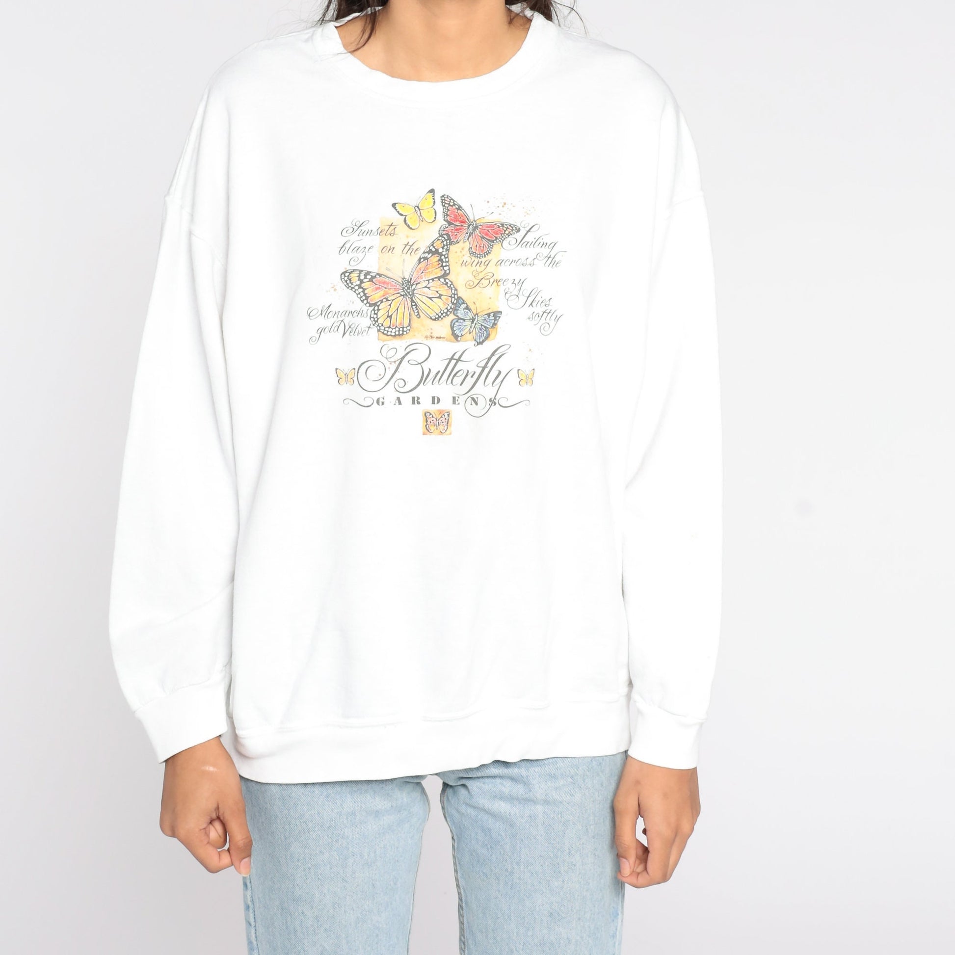 90s Butterfly Gardens Graphic Sweatshirt White Crewneck Extra Large XL