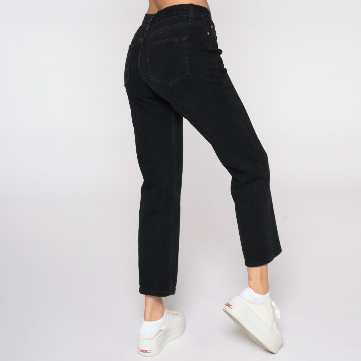 90s London Jean Black Flared Denim Mid Rise Jeans Small 6