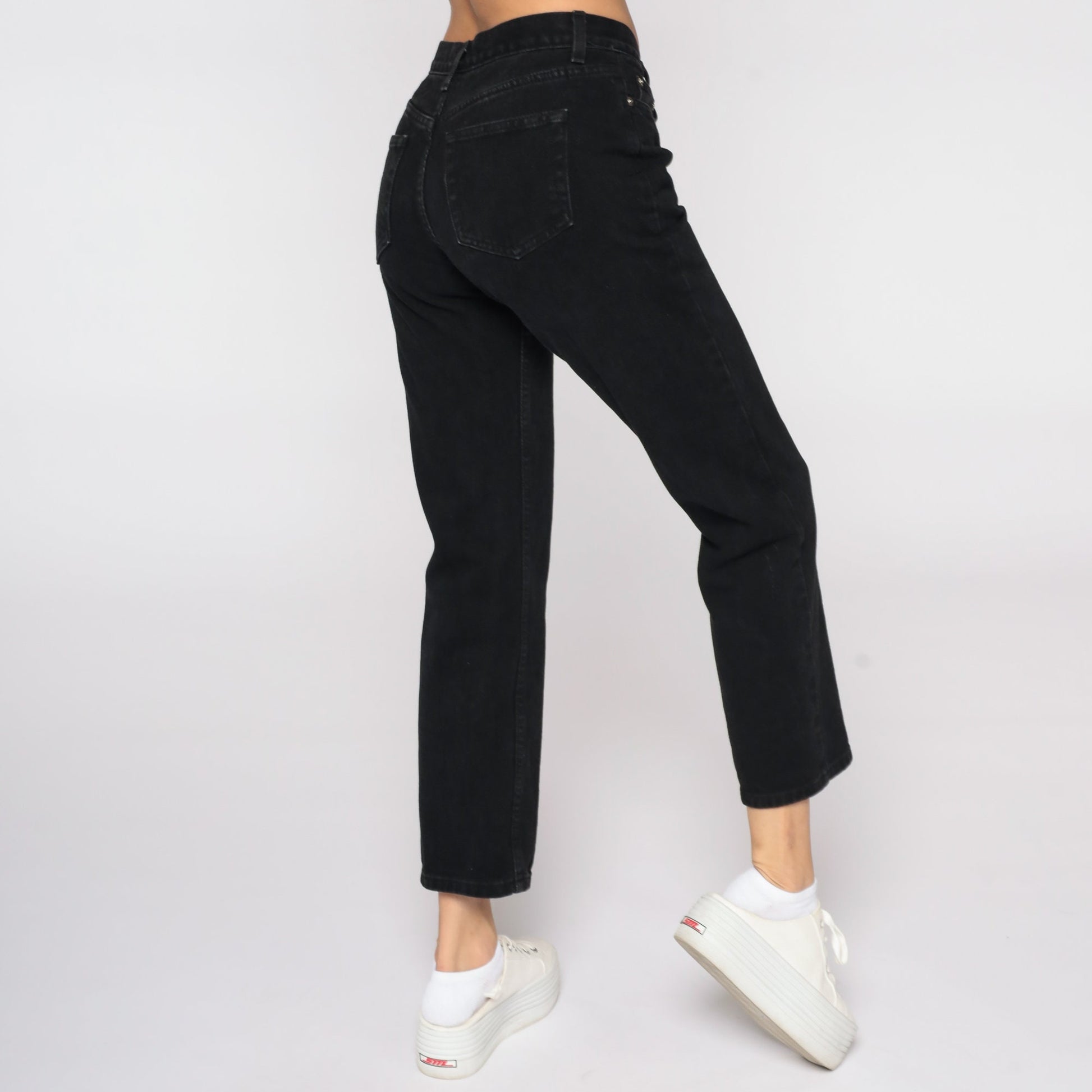 90s London Jean Black Flared Denim Mid Rise Jeans Small 6