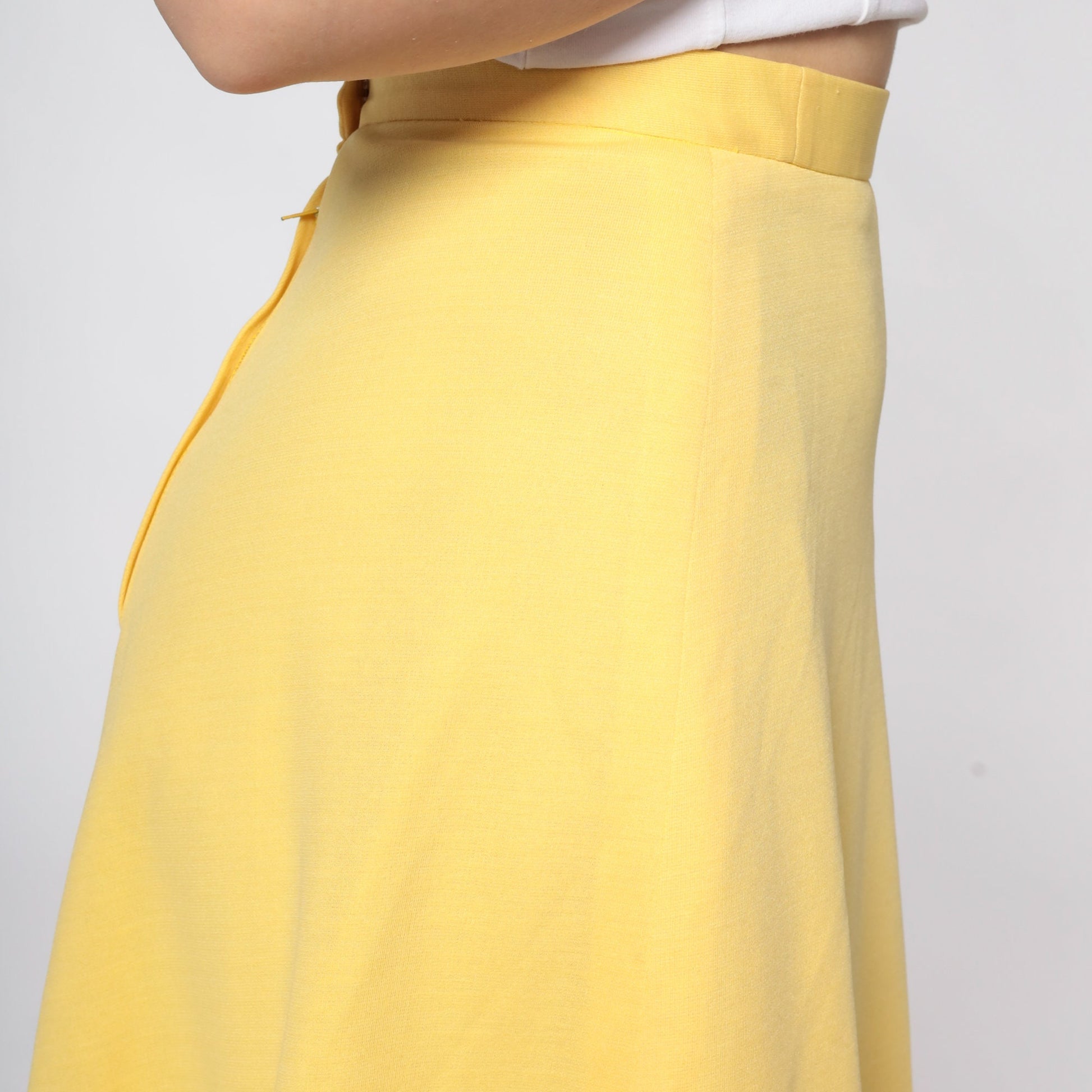 70s Yellow A-Line Mini Skirt High Waisted Rear Zip Extra Small