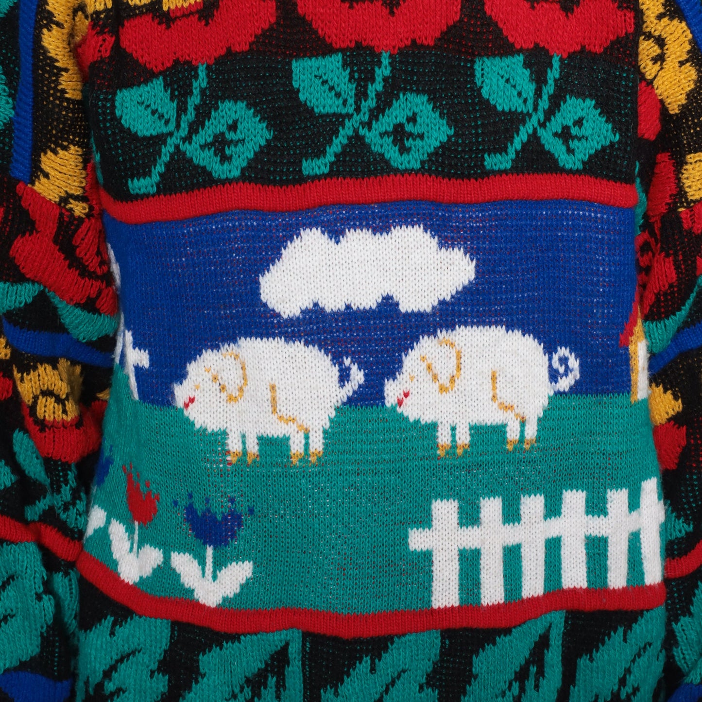 80s Pig Print Sweater Novelty Farm Animal Knit Pullover Rose Large L
