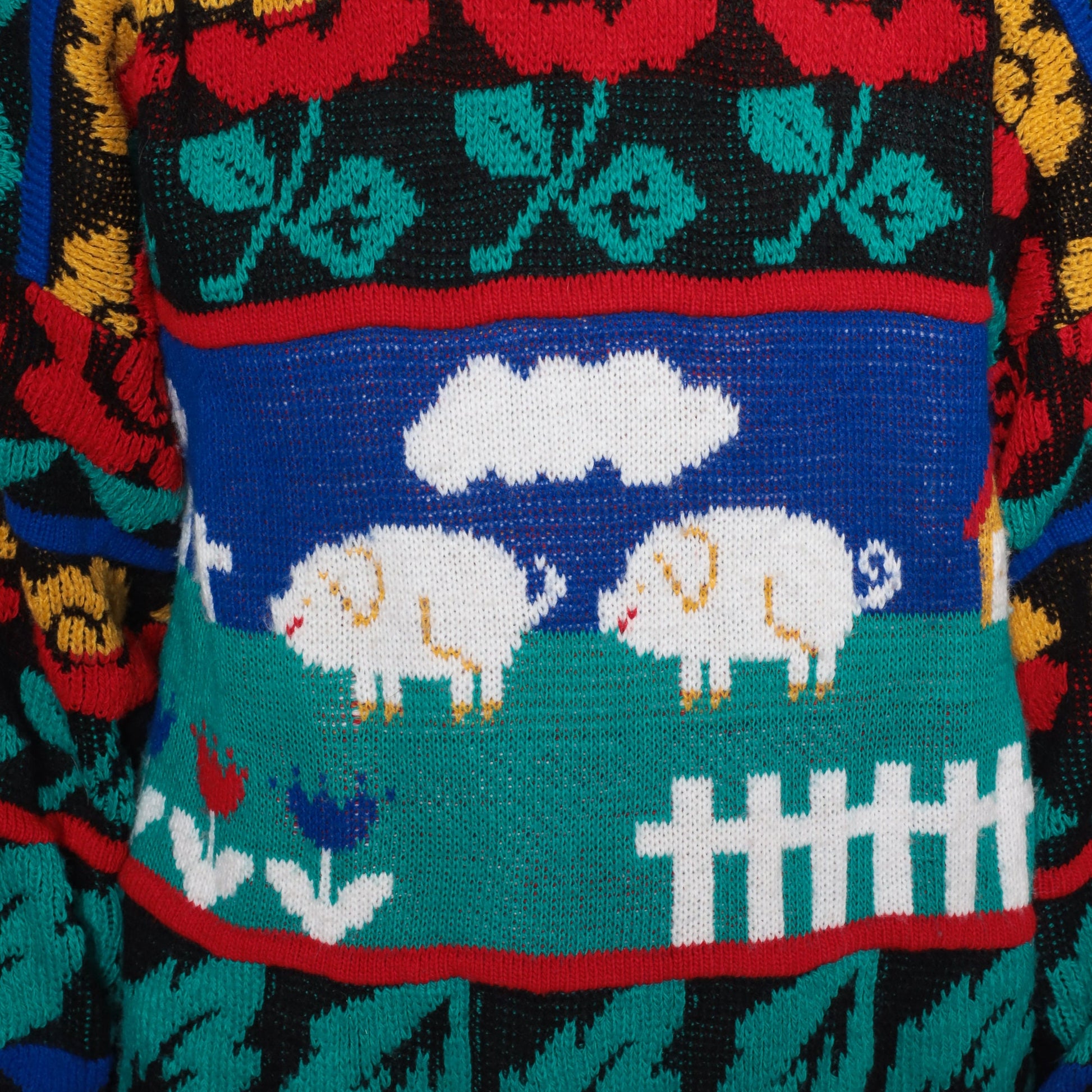 80s Pig Print Sweater Novelty Farm Animal Knit Pullover Rose Large L