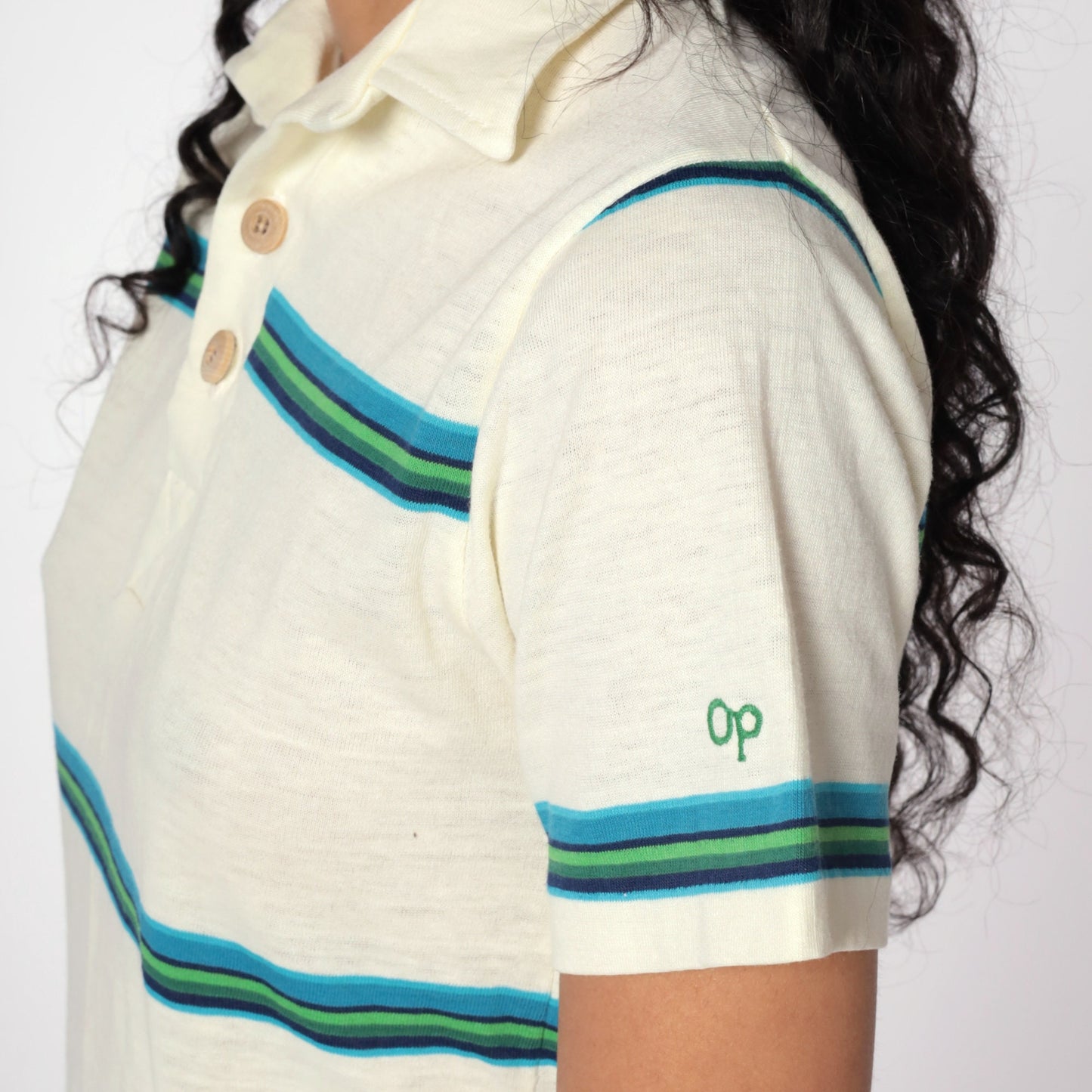 70s Ocean Pacific Striped Button-Up Shirt Cream Polo Small S