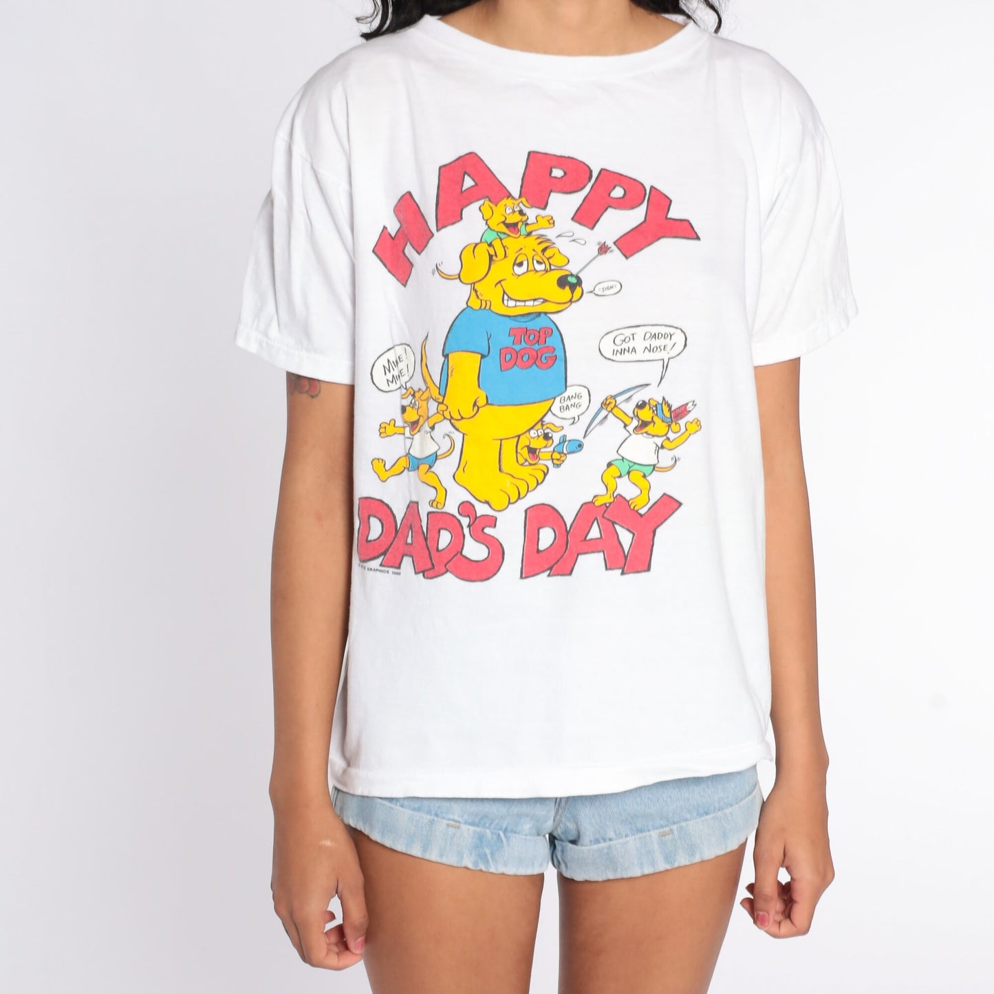 90s Happy Dad's Day Graphic T-Shirt Dog Father Single Stitch Medium