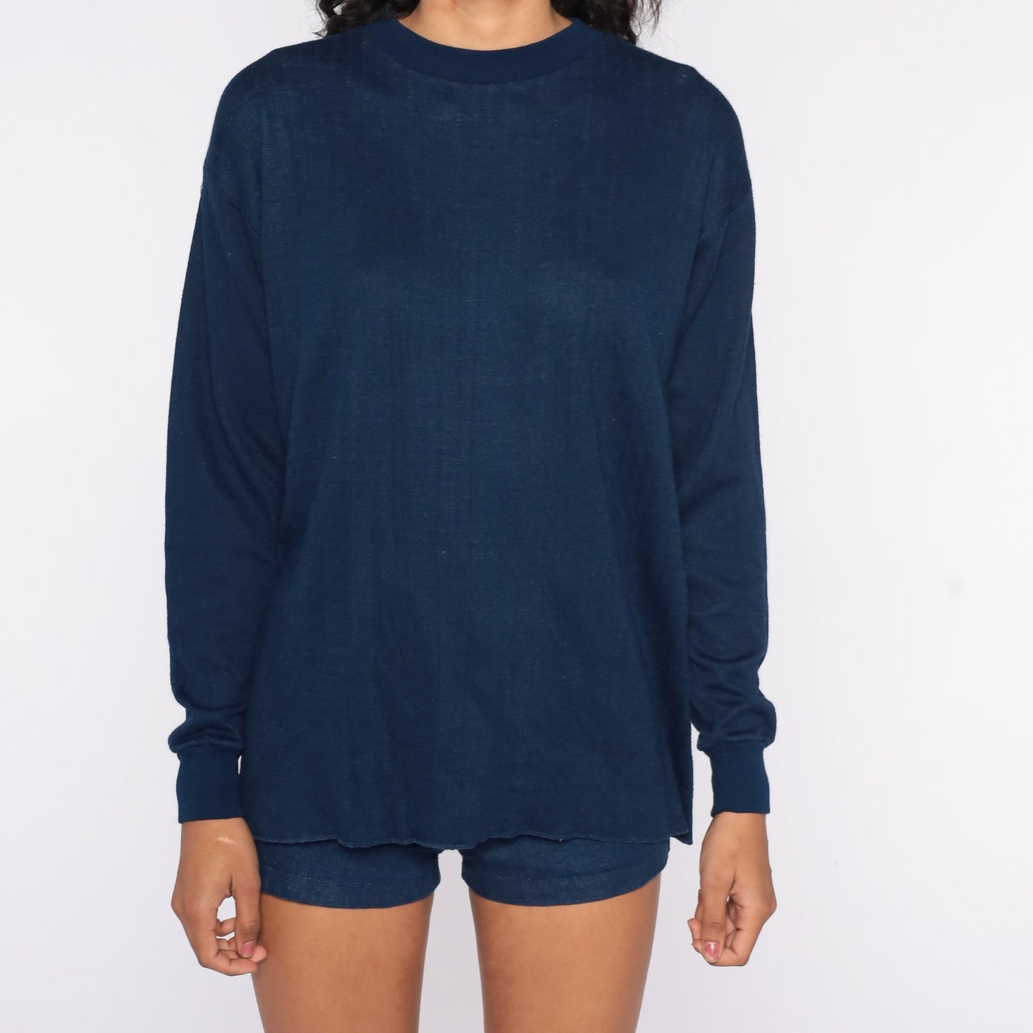 80s Navy Thermal Knit Long Sleeve Shirt Extra Large XL
