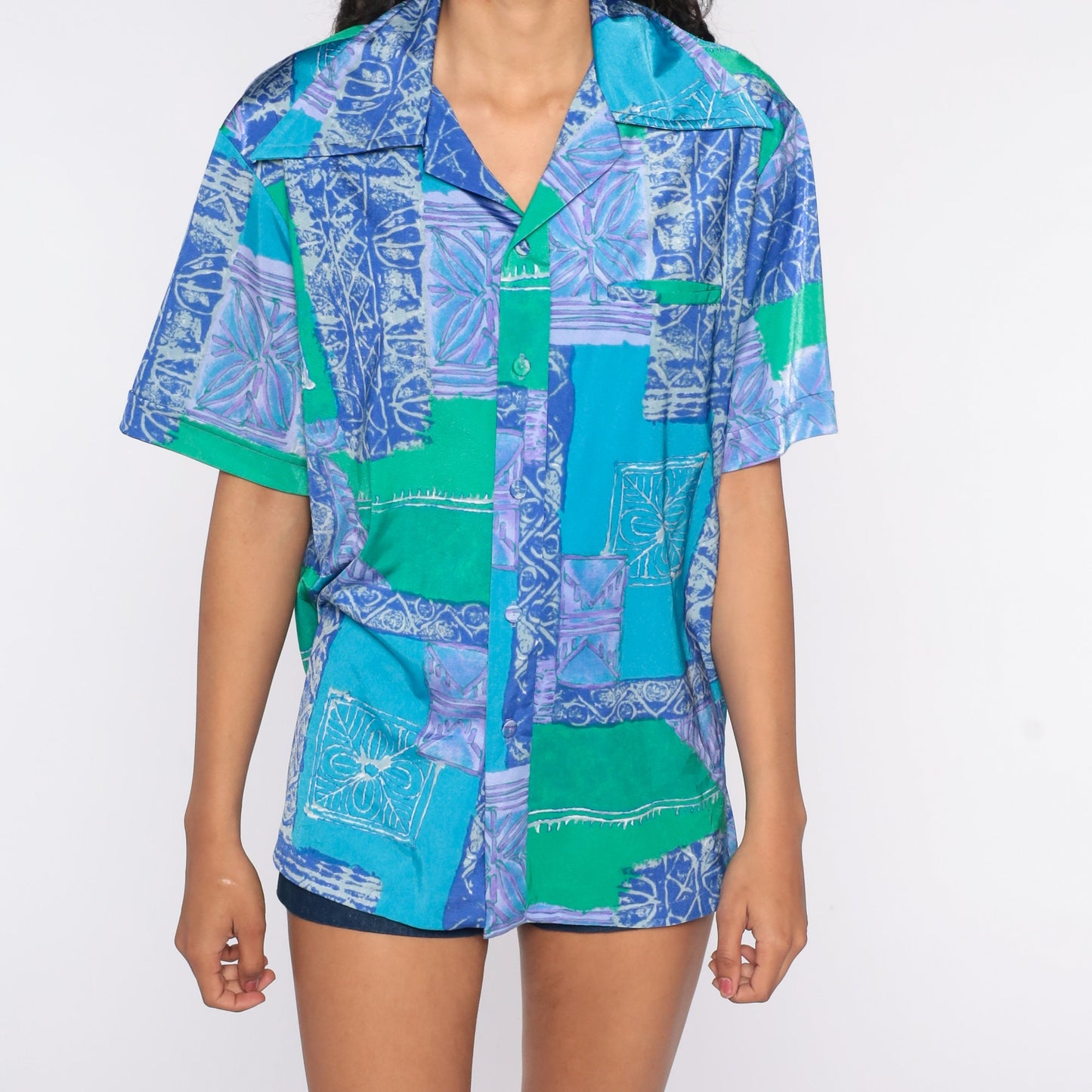 70s Liberty House Geometric Dagger Collar Shirt Blue Psychedelic Extra Large