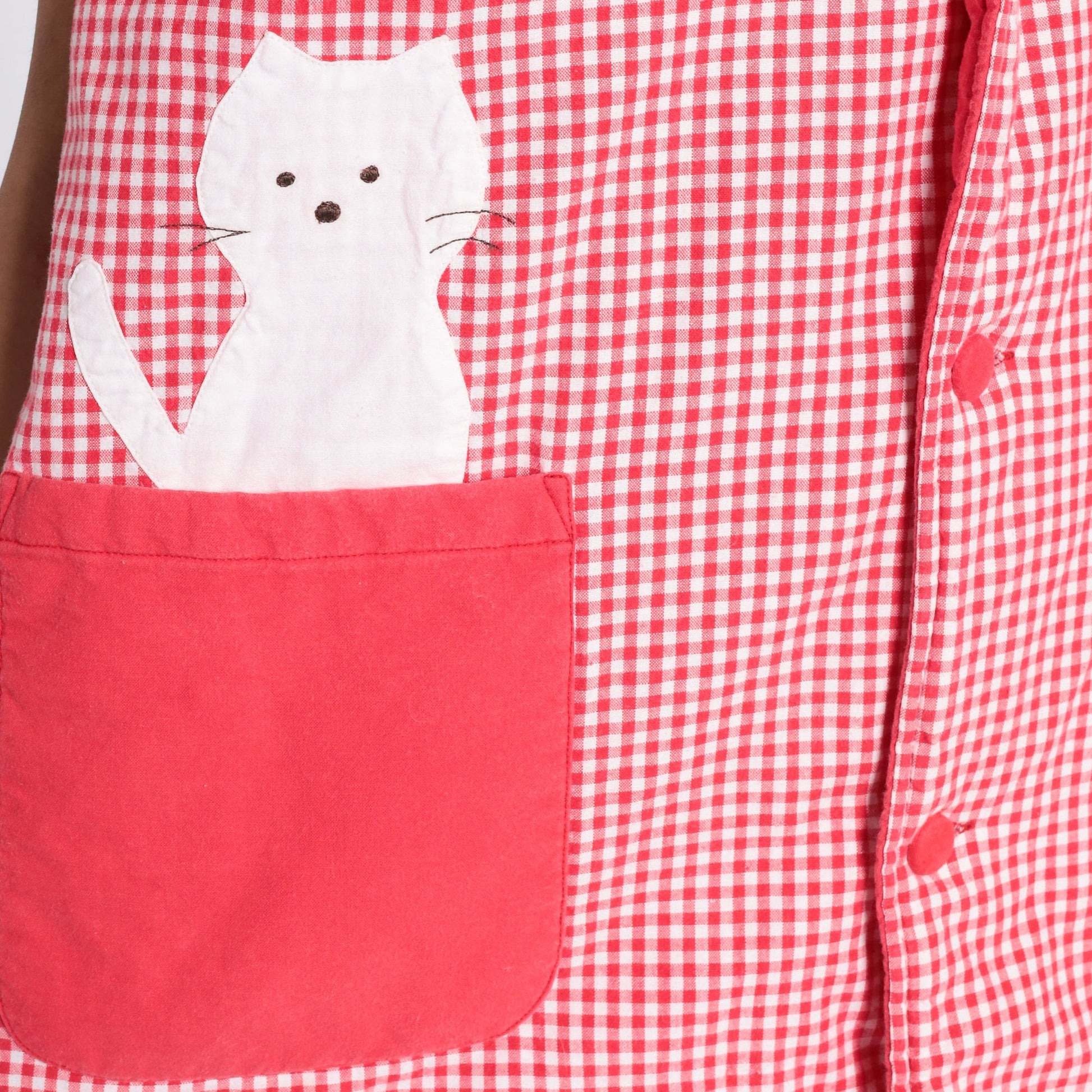80s Cat Gingham Quilted Vest Red Checkered Button Up Extra Large XL