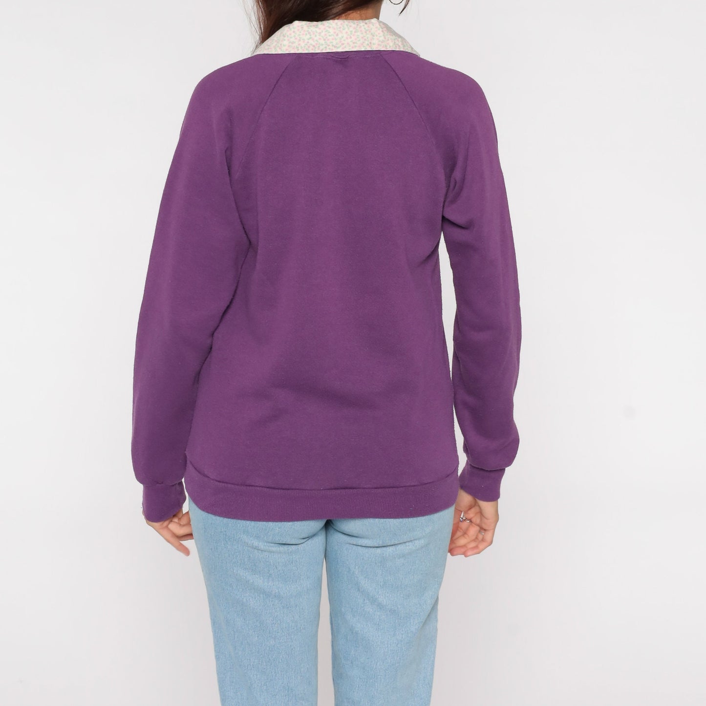 80s Jerzees Sweatshirt Purple Graphic Collared Crewneck Small