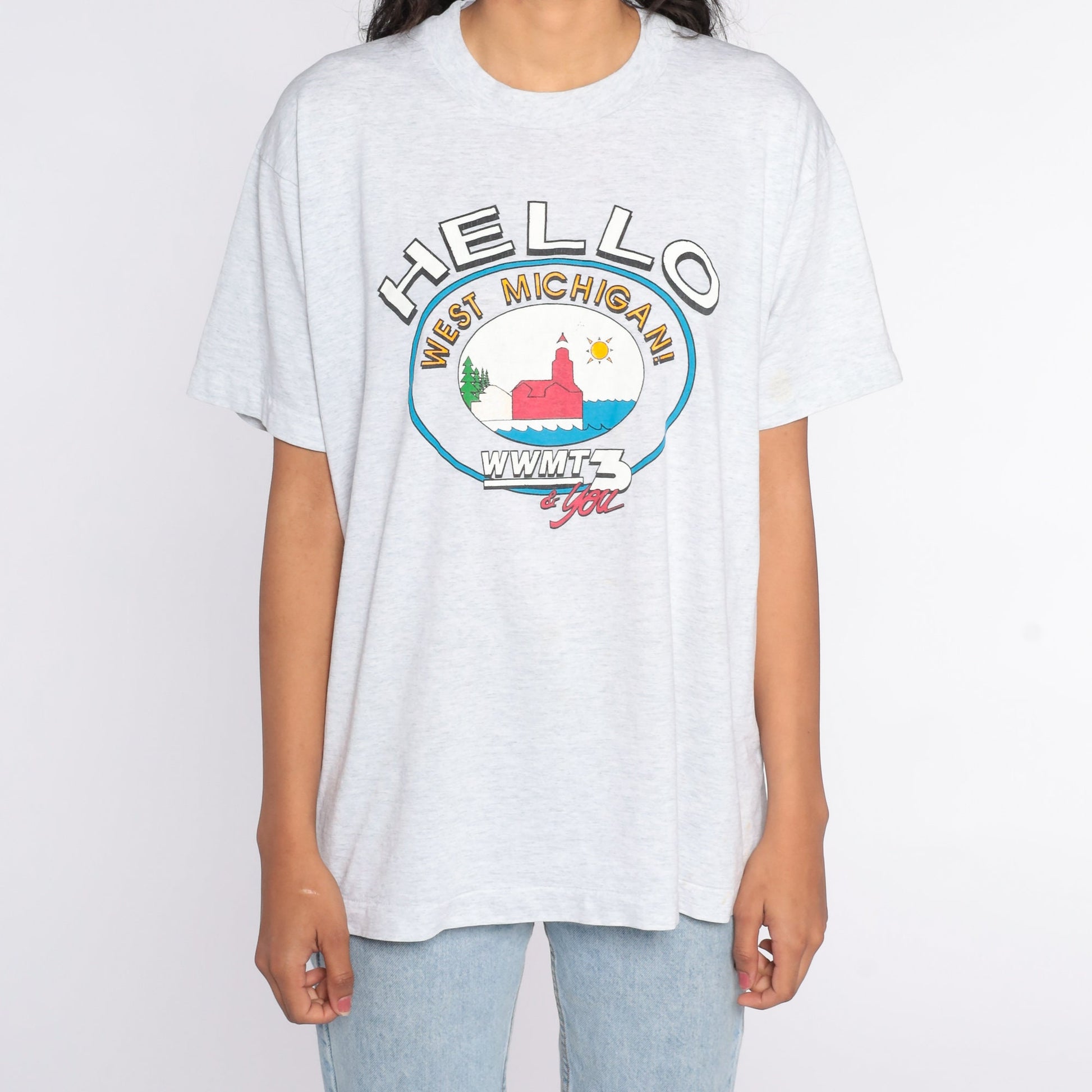 90s Hello West Michigan WWMT 3 Graphic T Shirt Screen Stars Large