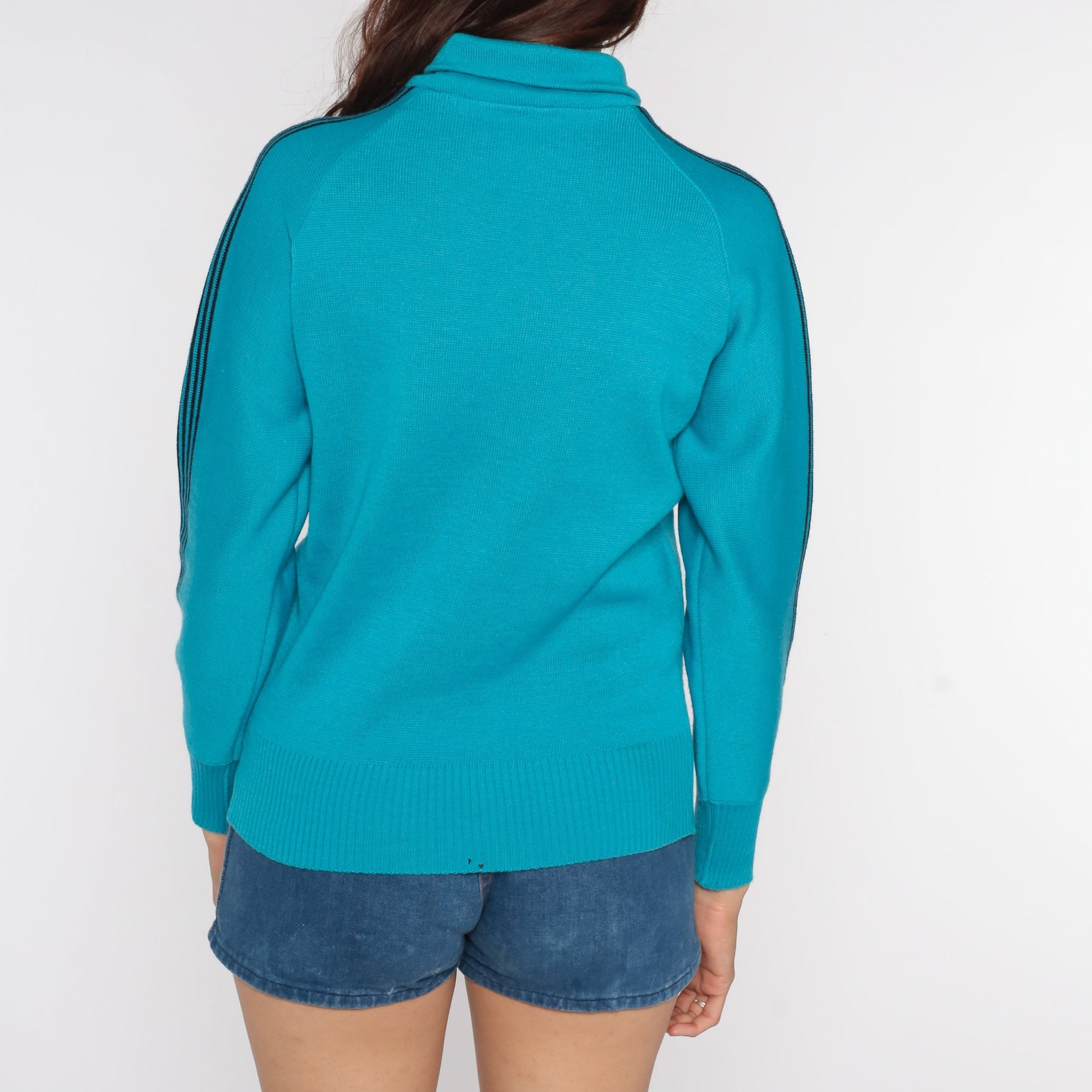 80s Blue Striped Wool Raglan Sweater Knit Pullover Small Medium