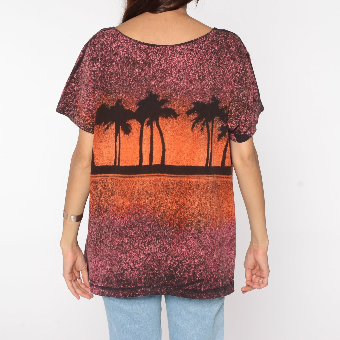 90s Palm Springs California Sunset Graphic T-Shirt Orange Pink Large