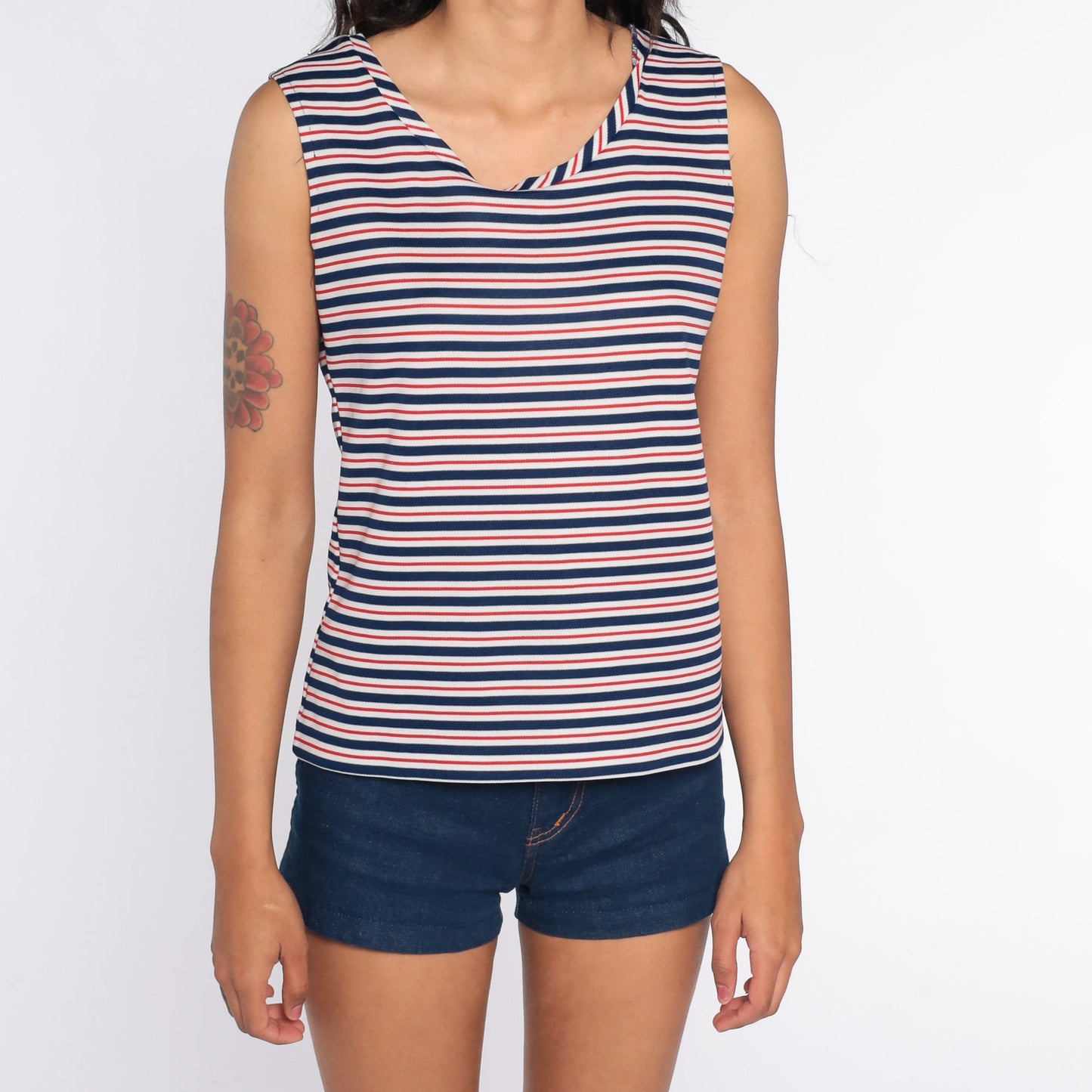 70s Striped Tank Top Red White Blue Sleeveless Shirt Medium