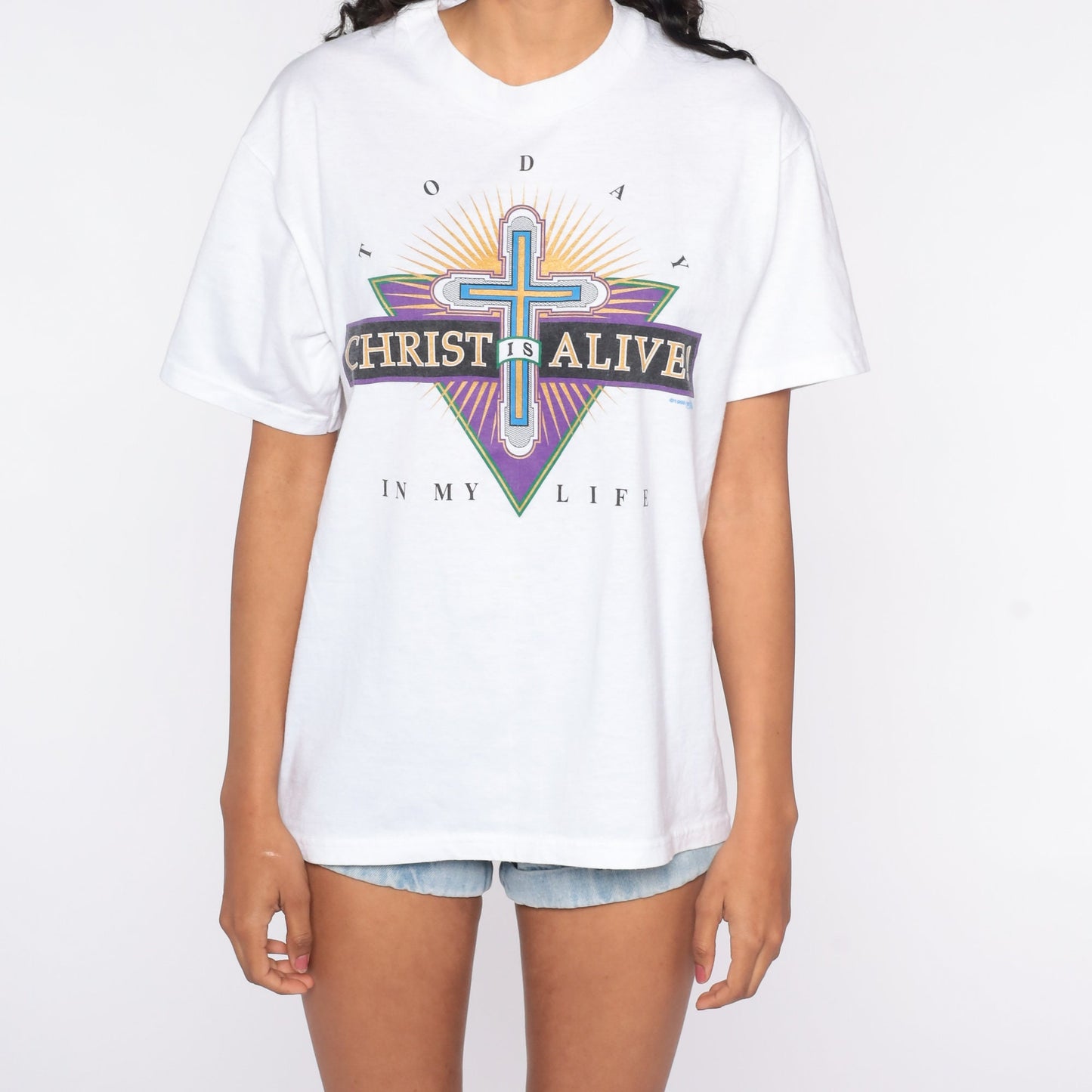 90s Christian Graphic T-Shirt Christ Is Alive In My Life Hanes Medium