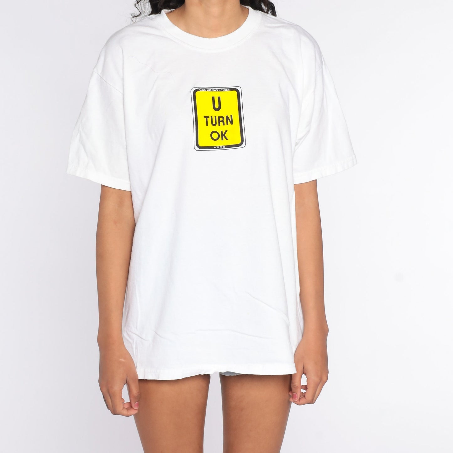 90s God Allows U-Turns Graphic T-Shirt White Cotton Large L