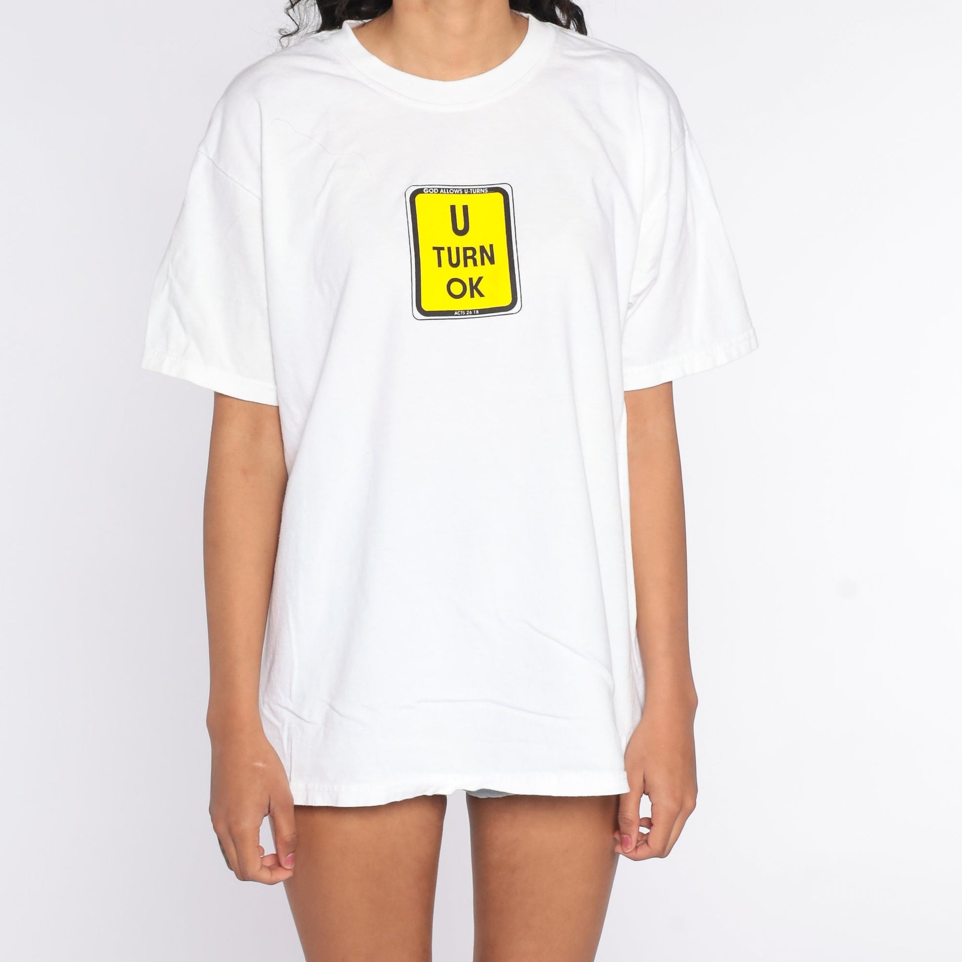 90s God Allows U-Turns Graphic T-Shirt White Cotton Large L