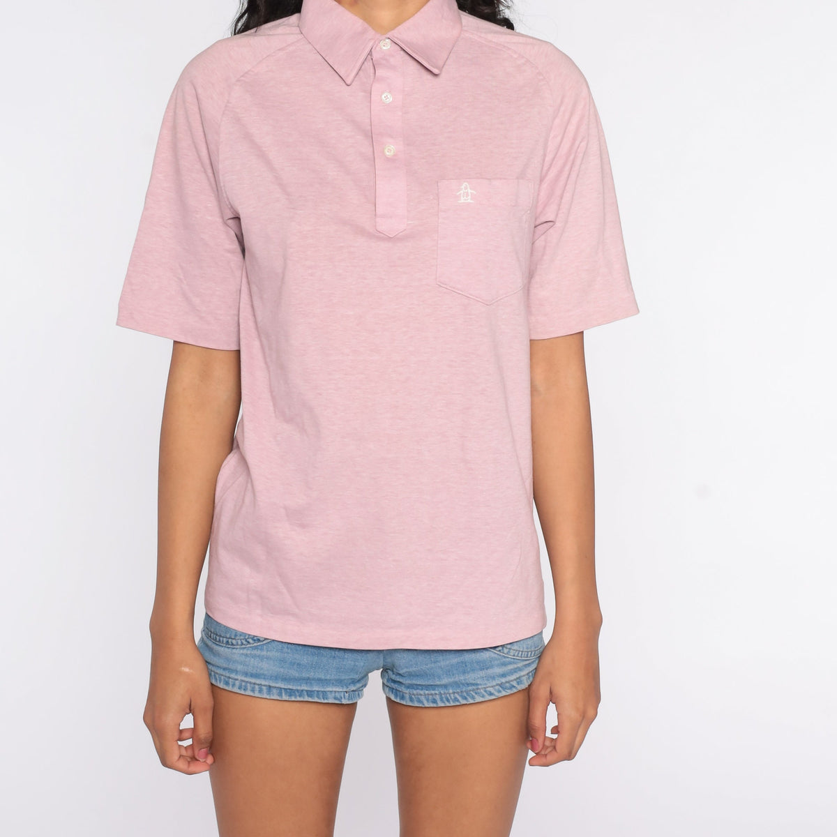 80s Munsingwear Penguin Polo Shirt Lavender Half-Button Cotton Small