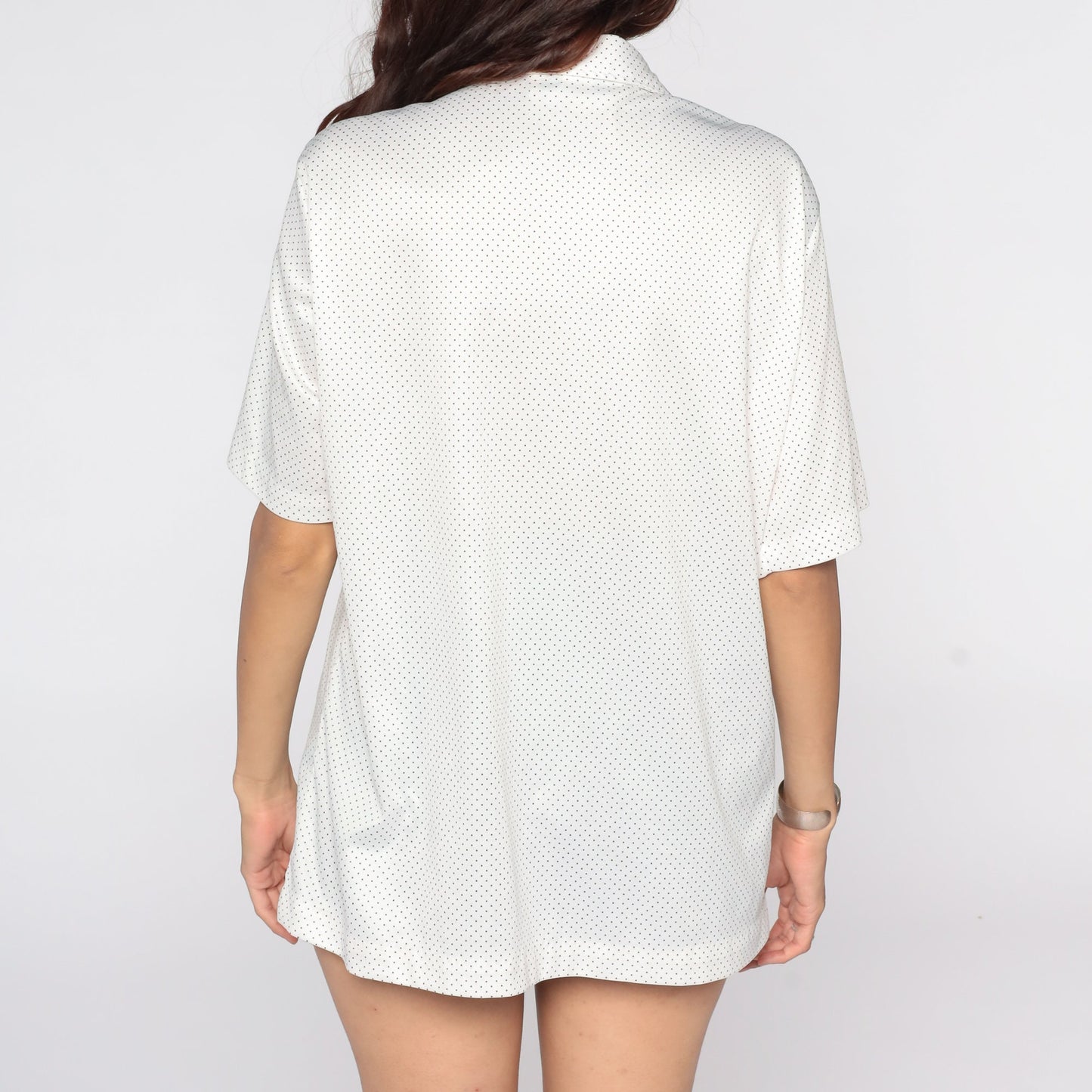 70s Polka Dot Button-Up Shirt White Short Sleeve Men's Large L