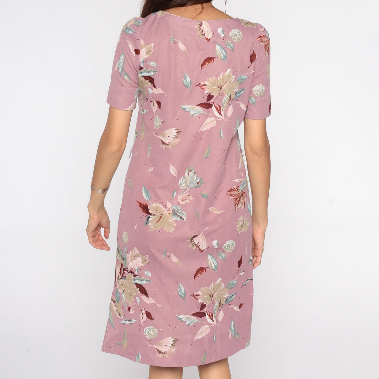80s Purple Floral Puff Sleeve Dress Knee-Length Small Medium