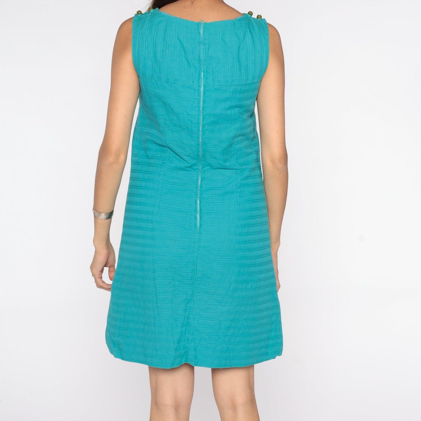 60s Blue Shift Dress Mini Sleeveless Mod Cotton Small