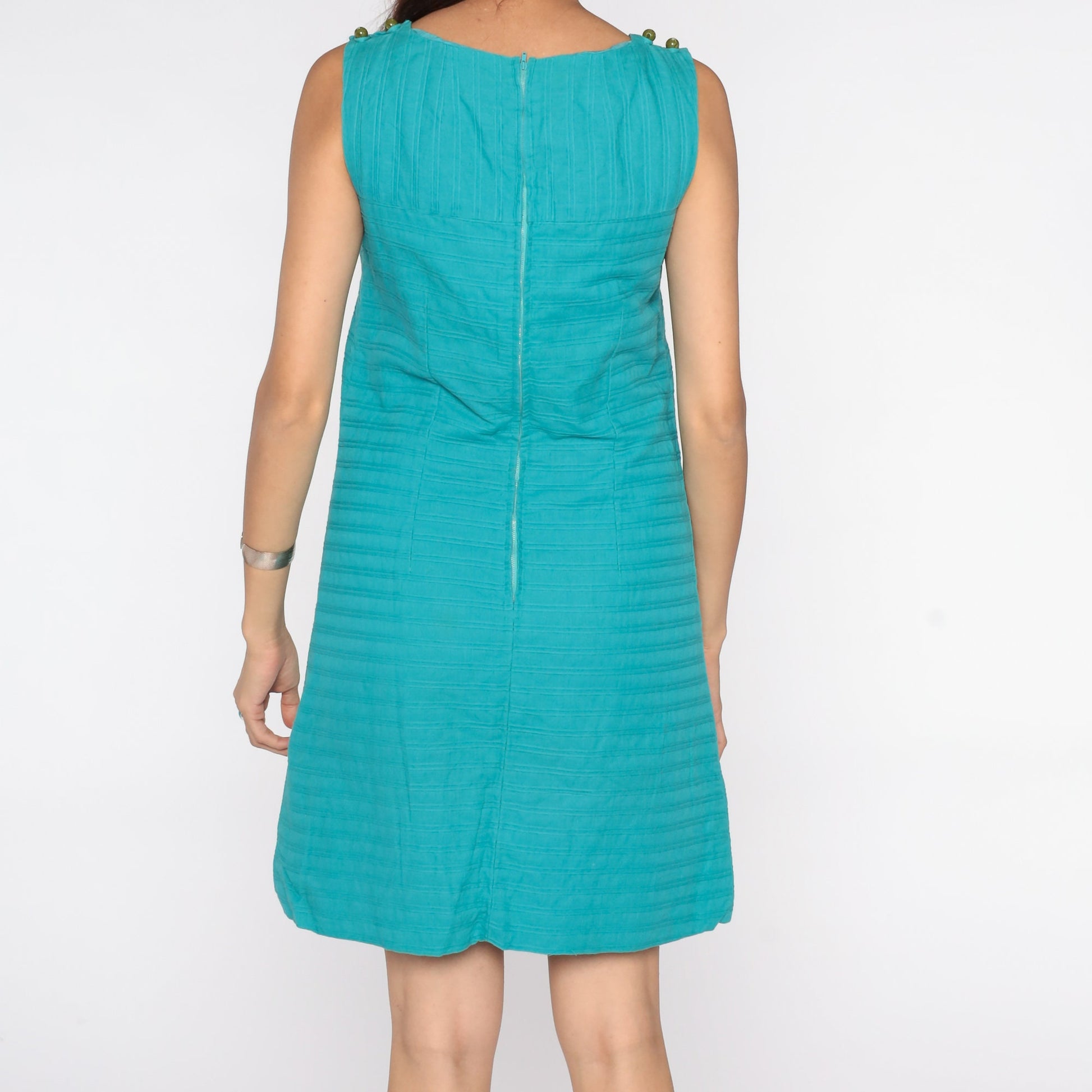 60s Blue Shift Dress Mini Sleeveless Mod Cotton Small