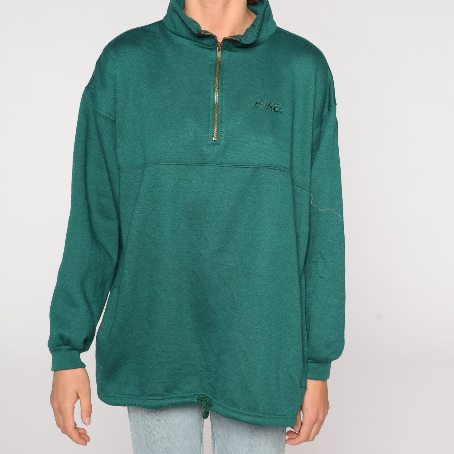 80s Bike Quarter Zip Sweatshirt Green Graphic Pullover Large L