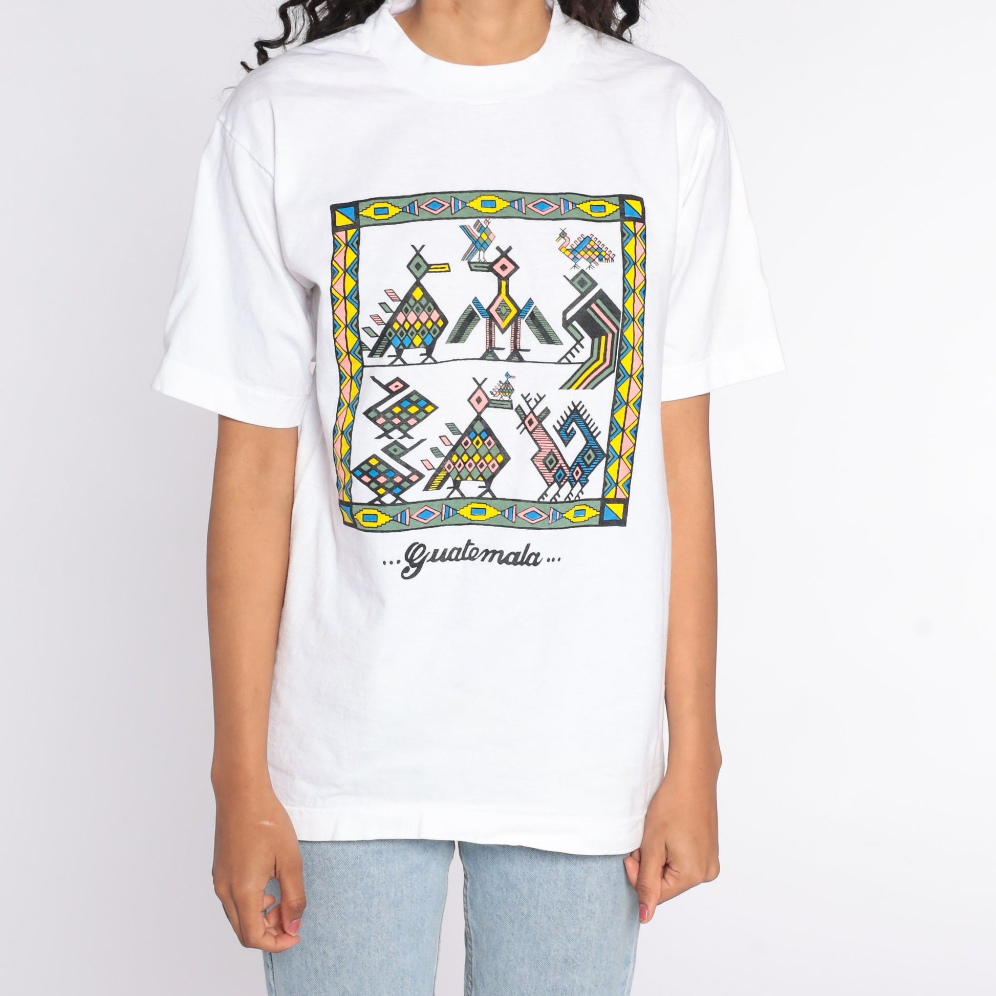 90s Guatemala Animal Graphic T-Shirt Cotton Tee Small