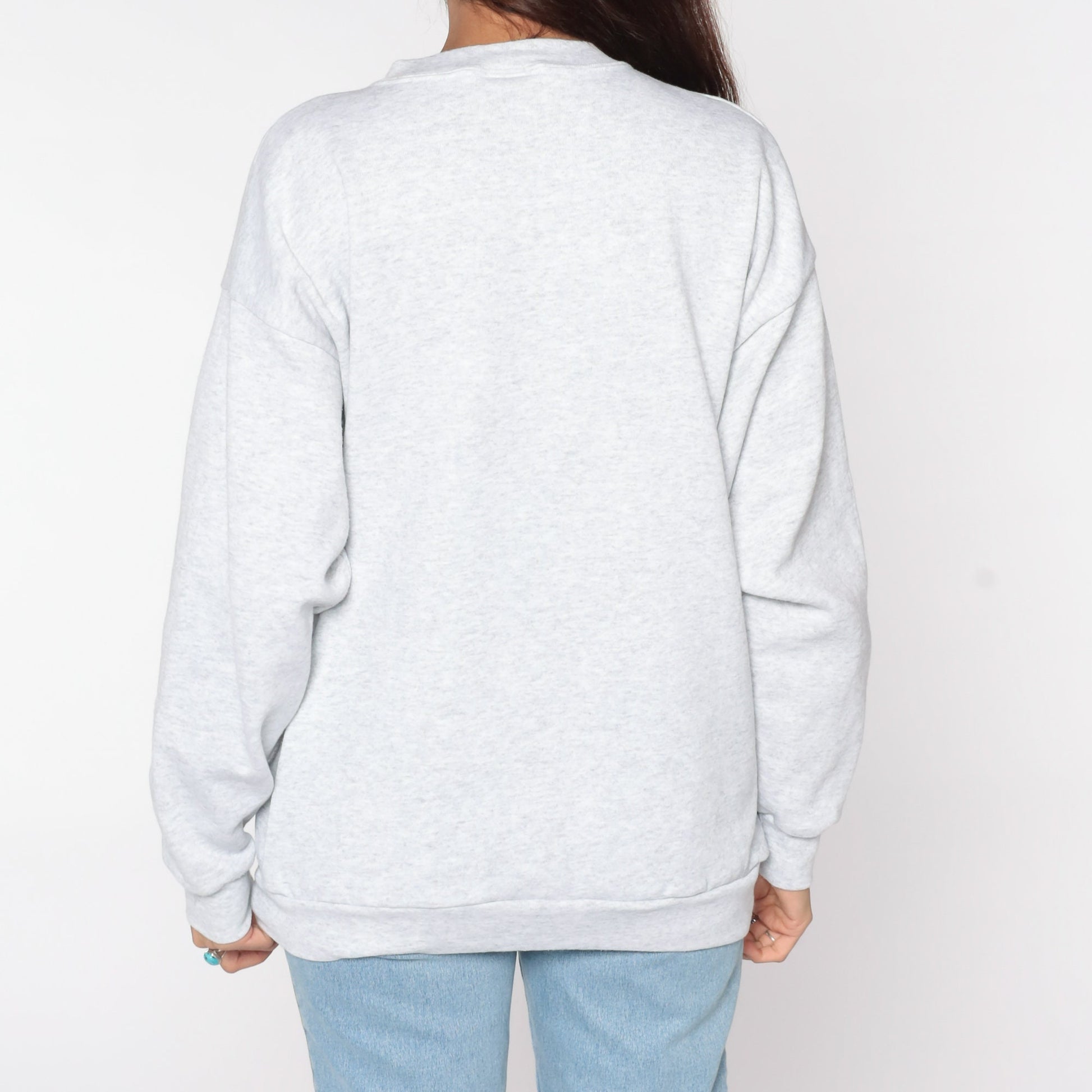 90s Floral Bird Cardigan Sweatshirt Light Grey Button-Up Large
