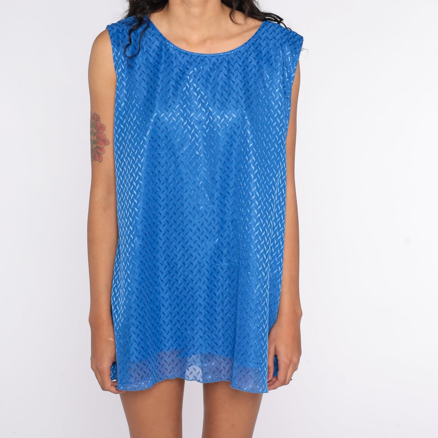 80s Royal Blue Embossed Tank Top Sleeveless Shirt Plus Size 14W