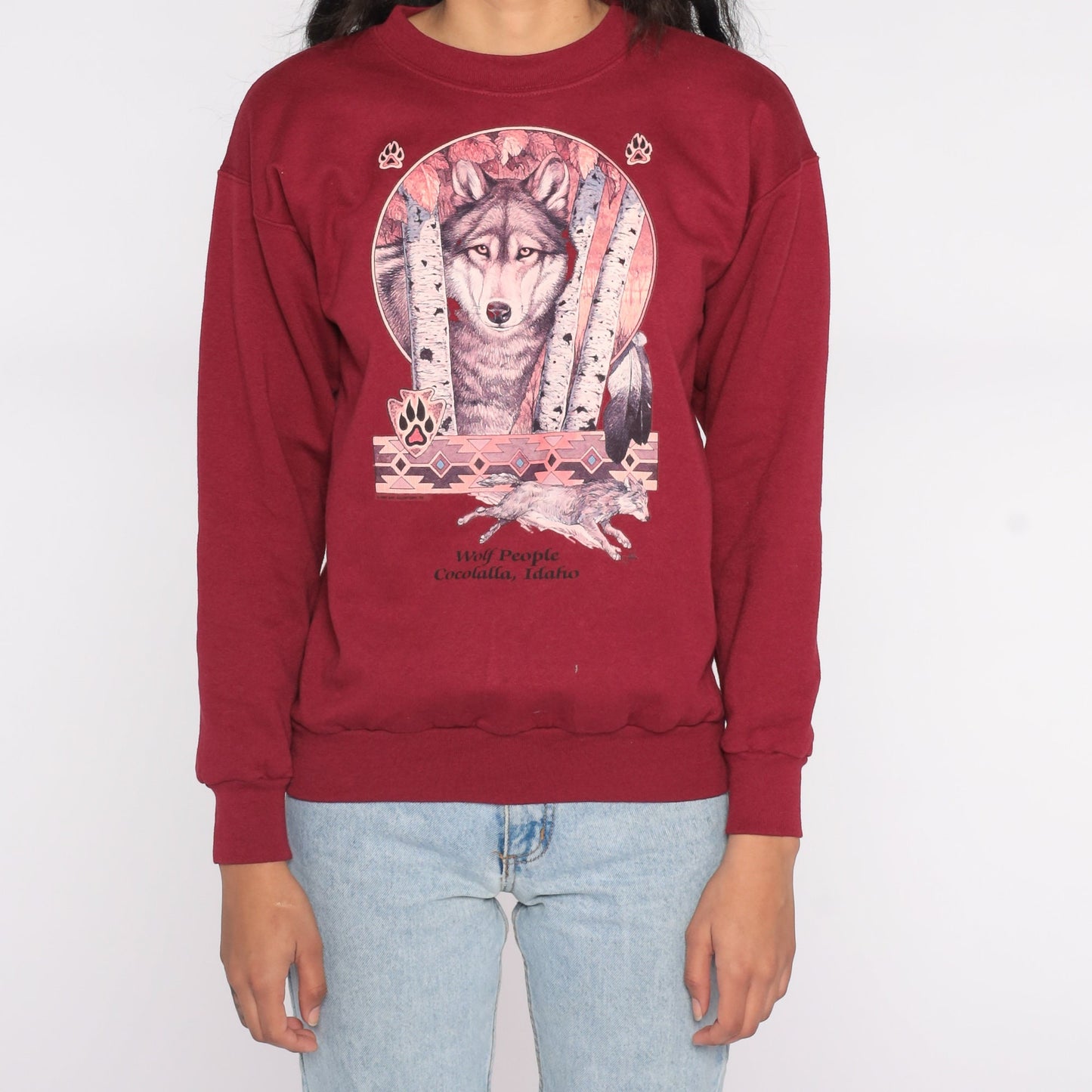90s Wolf People Cocolalla Idaho Graphic Sweatshirt Burgundy Small