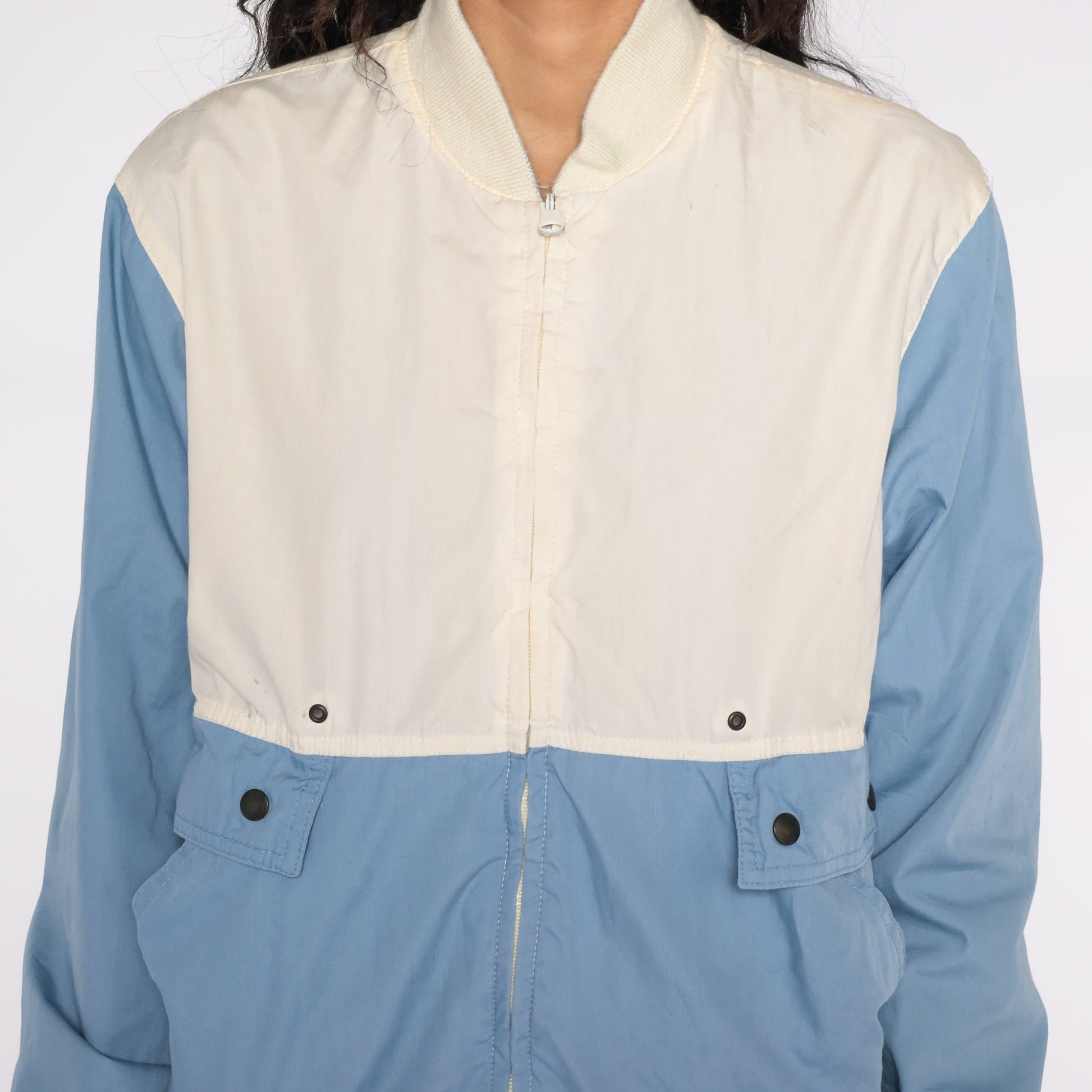 80s Baby Blue Reversible Windbreaker Jacket Color Block Grey White Small Medium