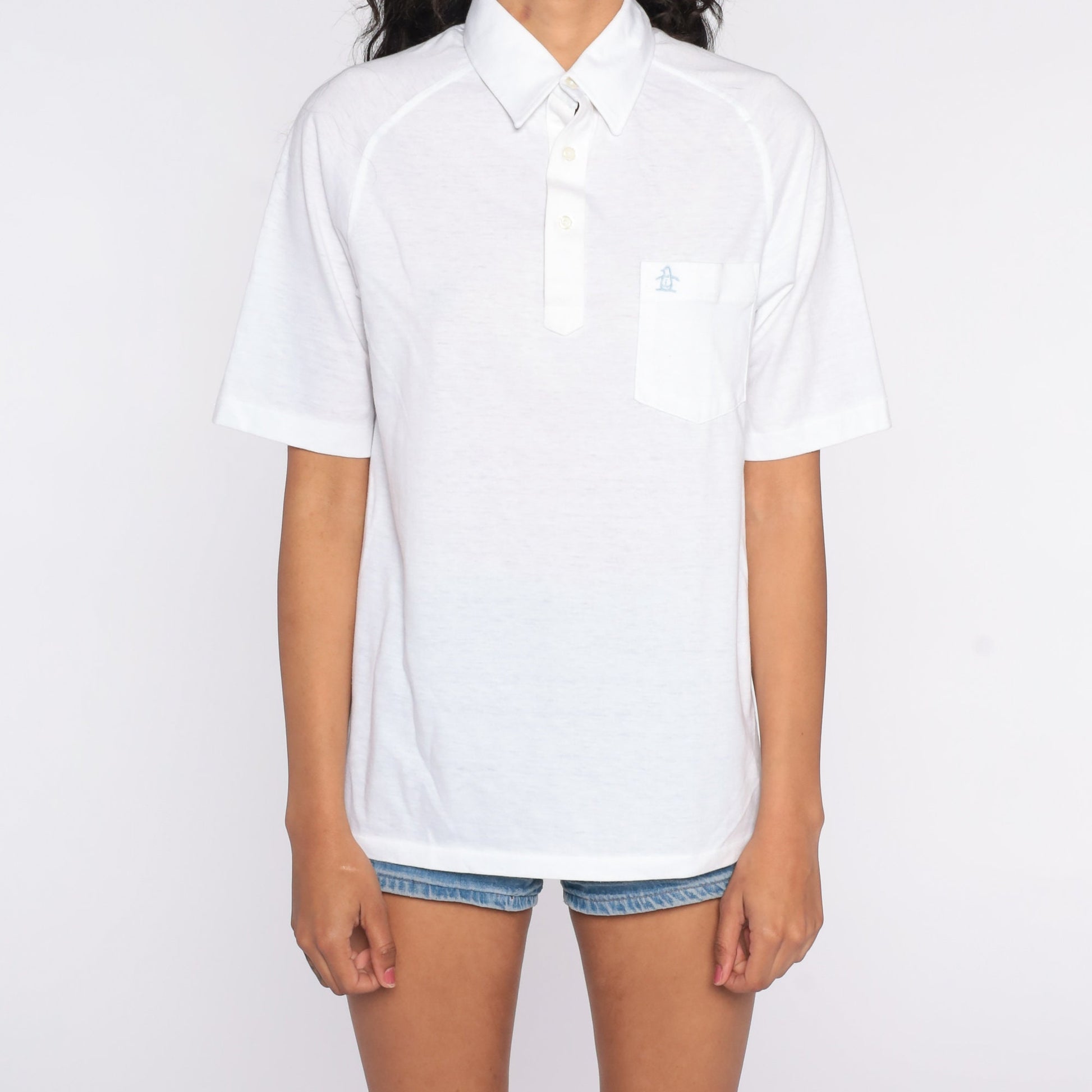 80s Munsingwear Polo Shirt White Half-Button Cotton Medium