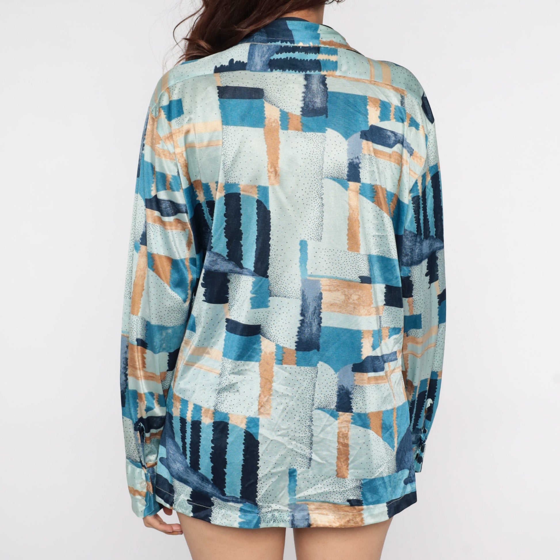 70s Opus I Psychedelic Print Button-Up Shirt Long Sleeve Blue Brushstroke Large
