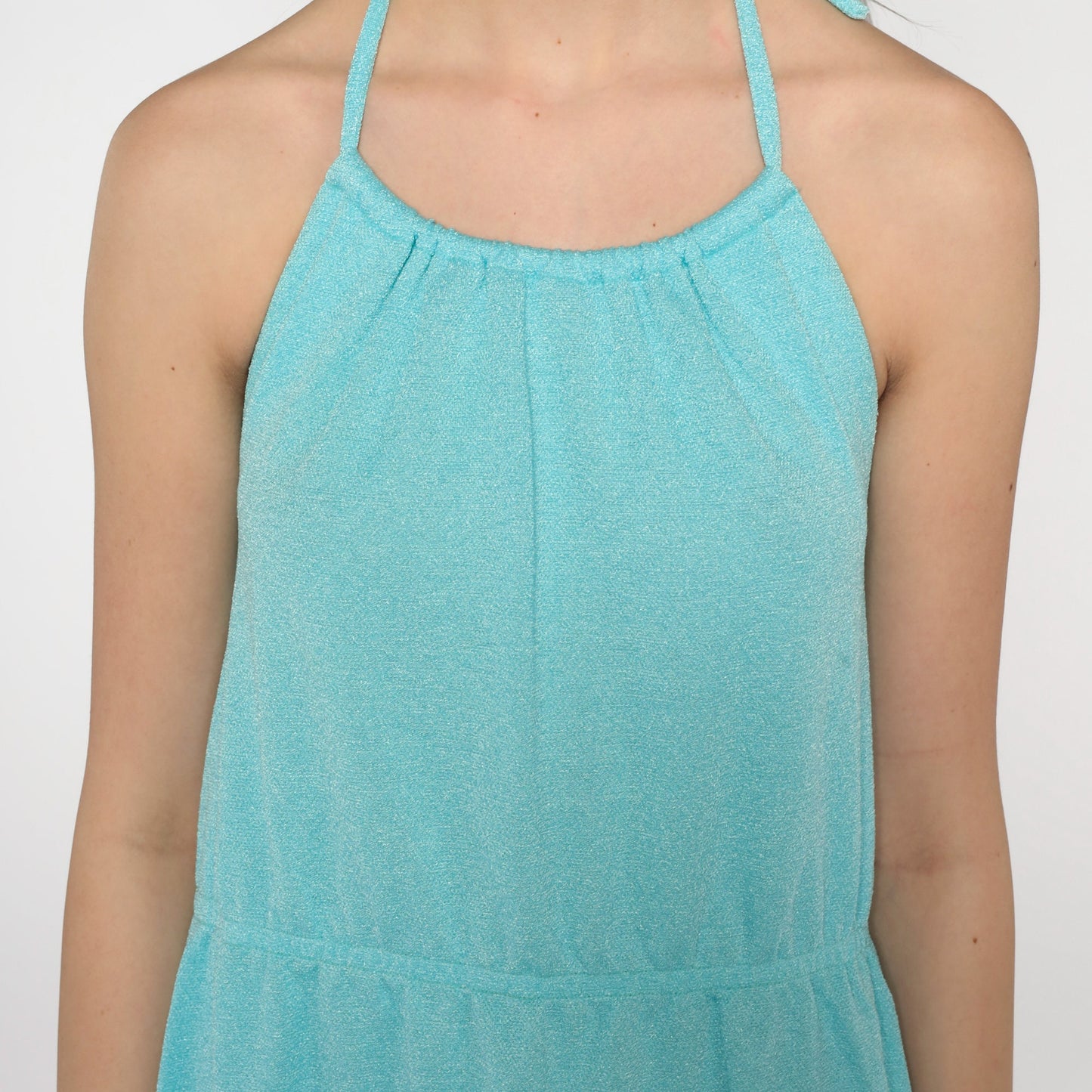 70s Aqua Blue Halter Midi Sundress High Waist Small Medium