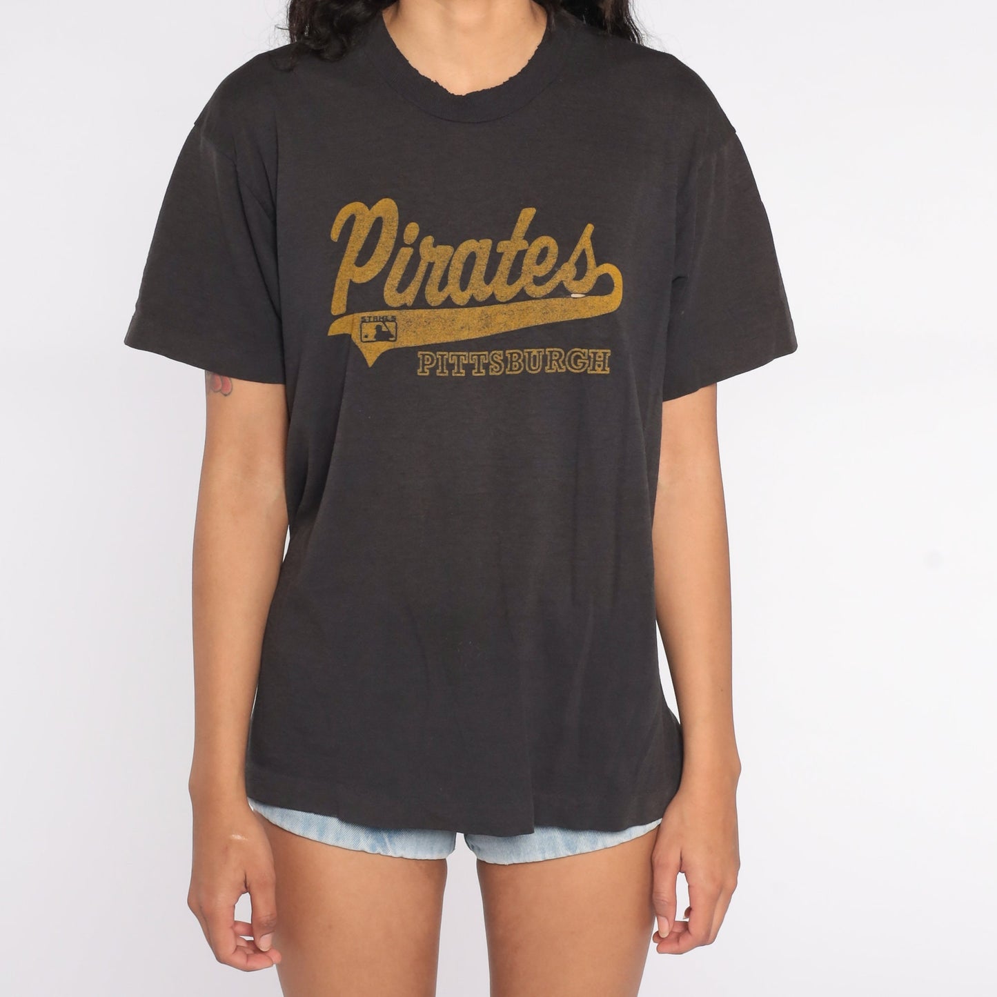 80s Pittsburgh Pirates Baseball T-Shirt Screen Stars Black Medium