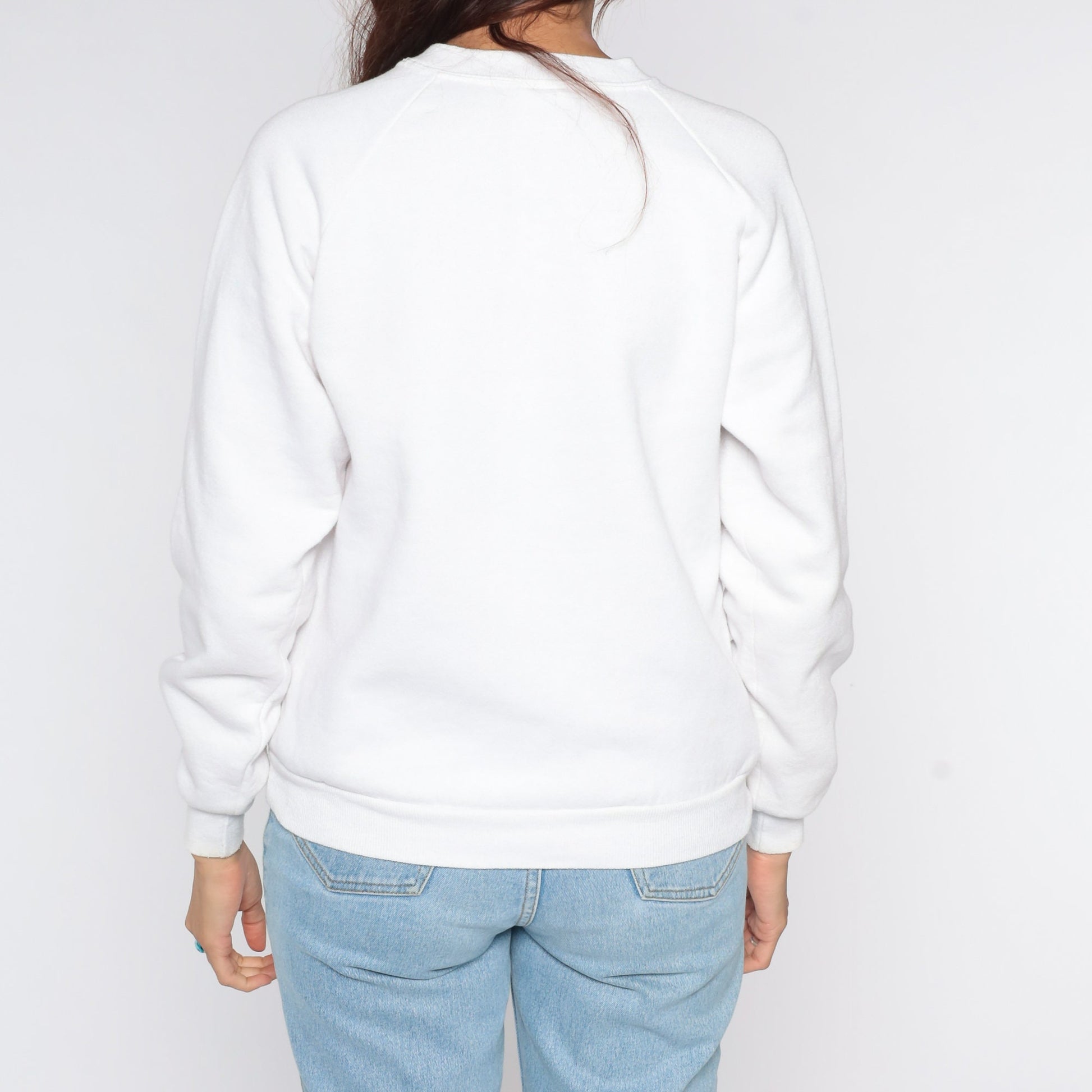 80s Gothic Sweatshirt Victorian Doll Print White Crewneck Small