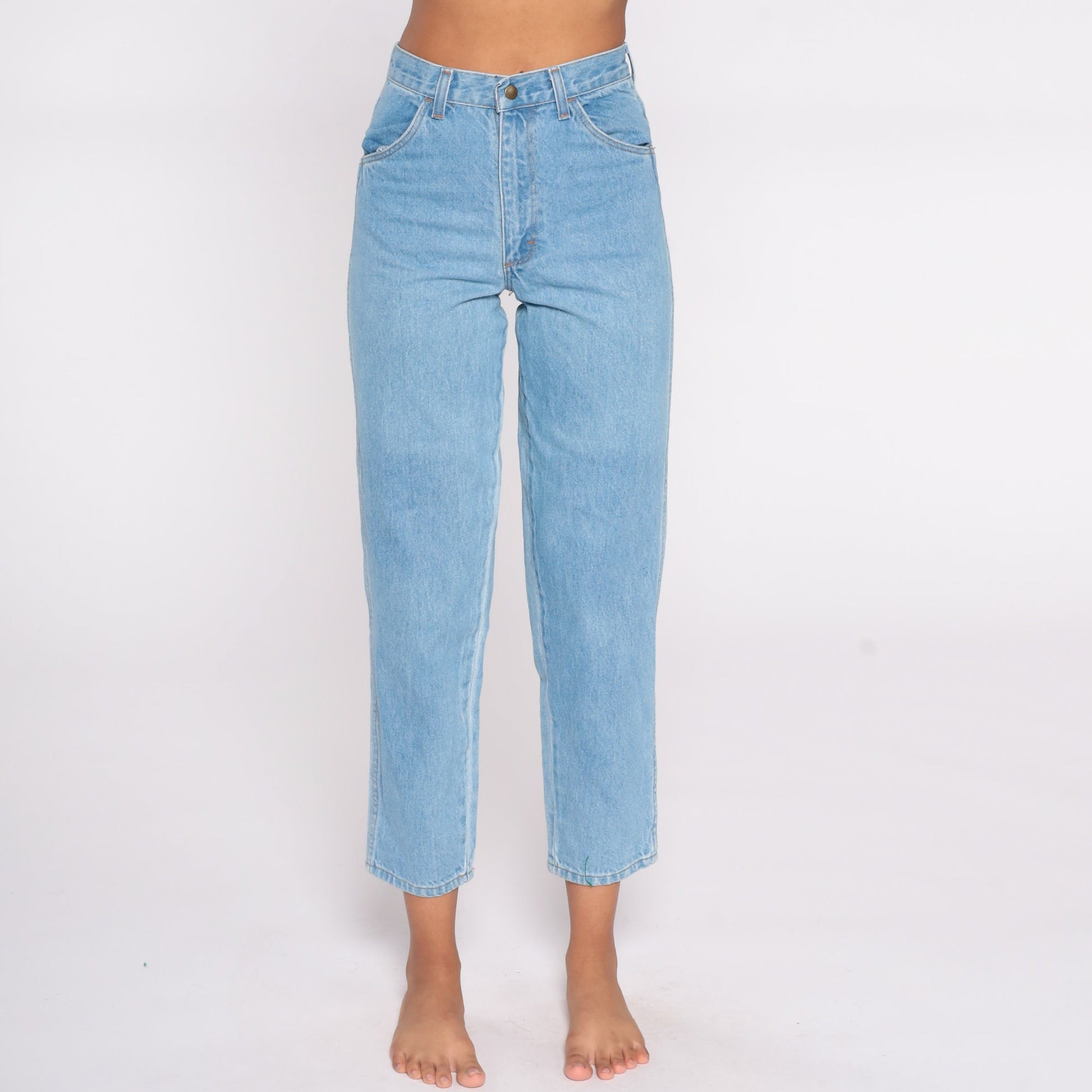 80s High Waist Mom Jeans Light Wash Denim Tapered Rustler Small