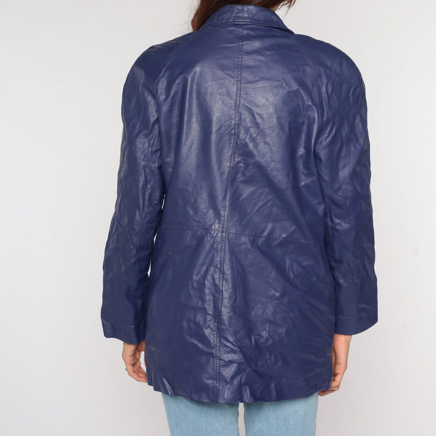 80s Purple Leather Blazer Shoulder Pad Jacket Medium M