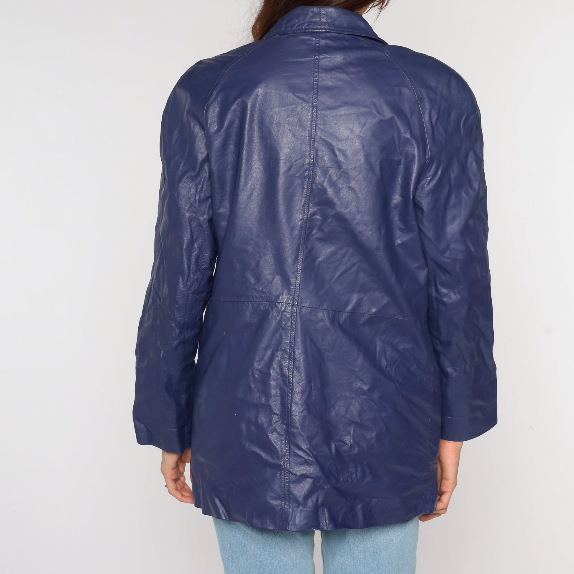 80s Purple Leather Blazer Shoulder Pad Jacket Medium M