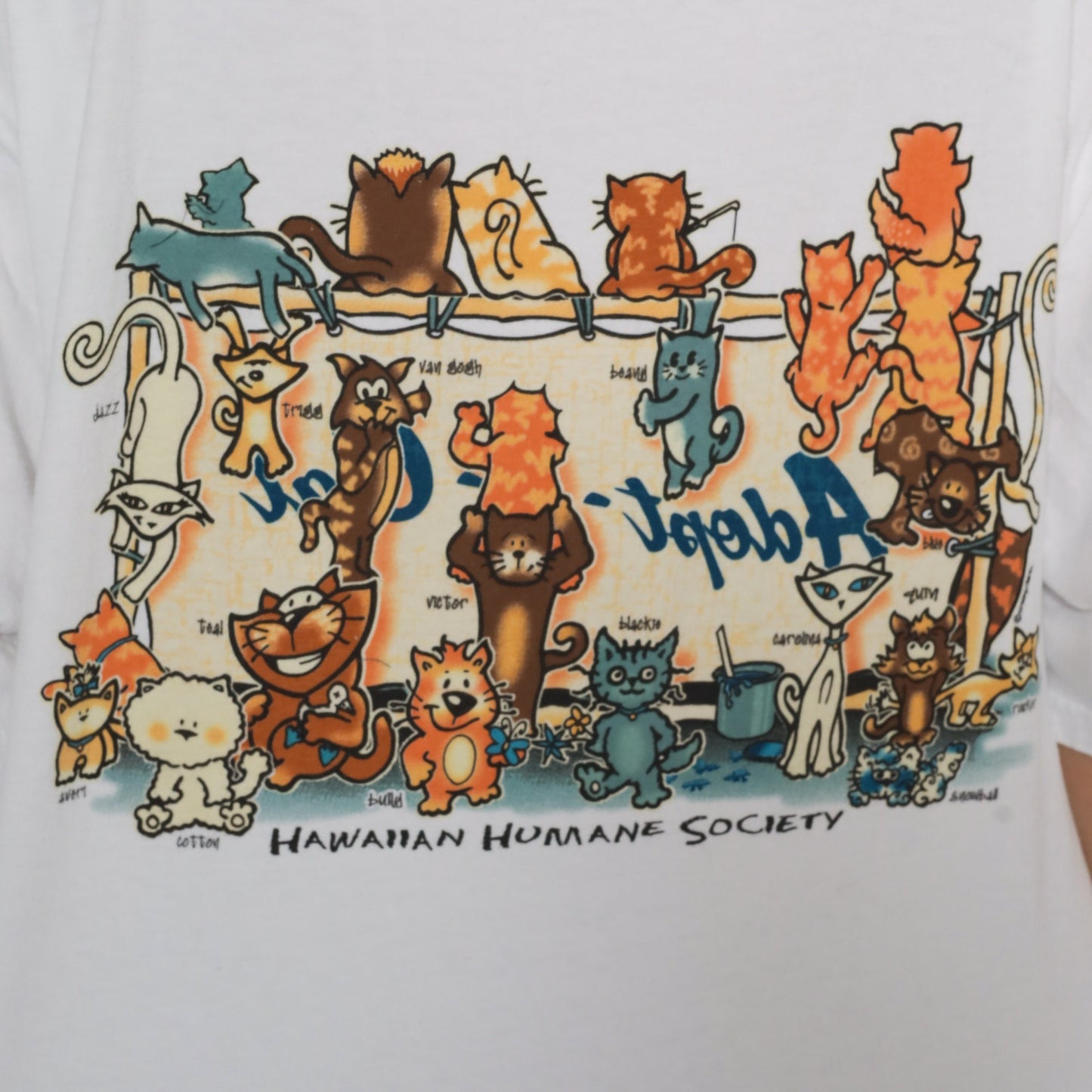 90s Adopt A Cat Graphic T-Shirt White Cotton Tee Extra Large XL