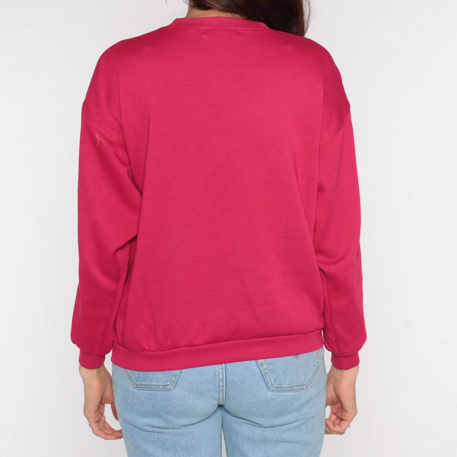 80s Floral Graphic Sweatshirt Deep Pink Crewneck Medium M