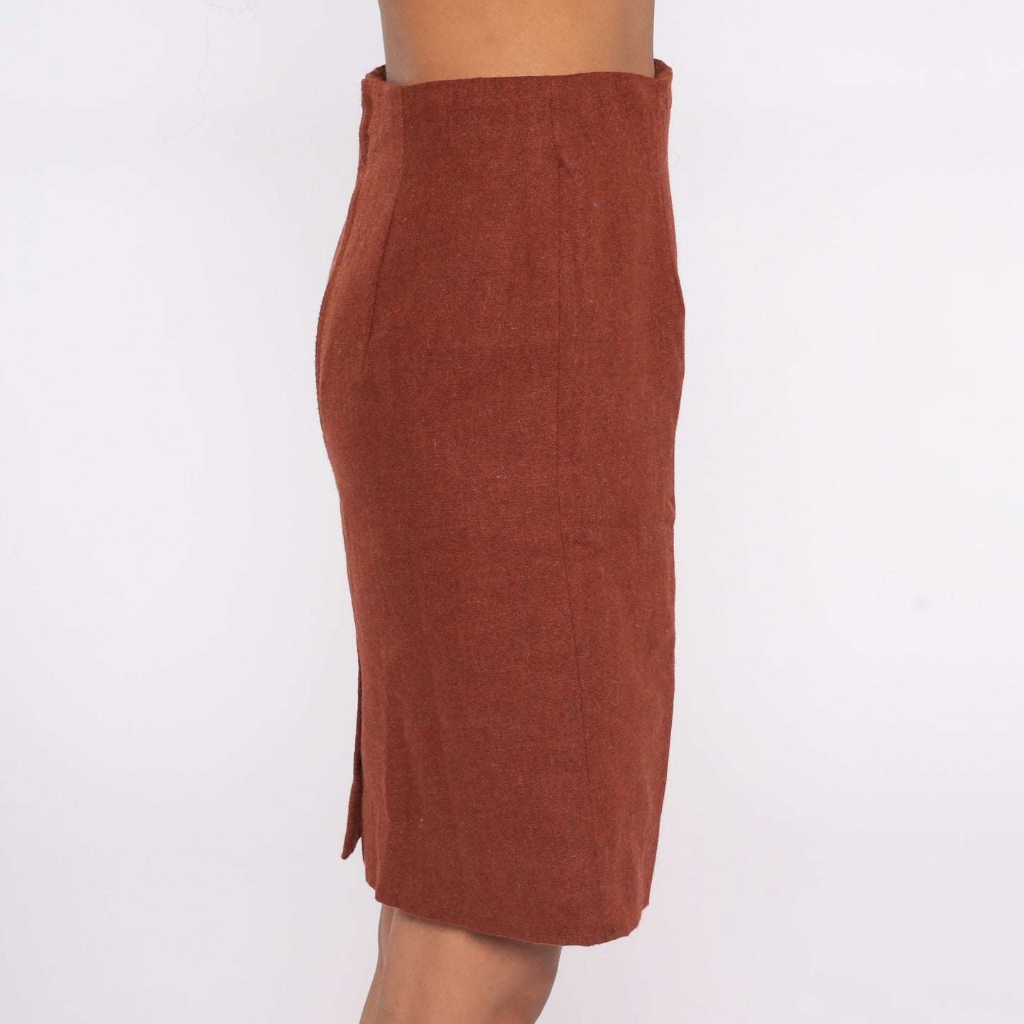 80s Brown Wool Mini Pencil Skirt High Waist Small S