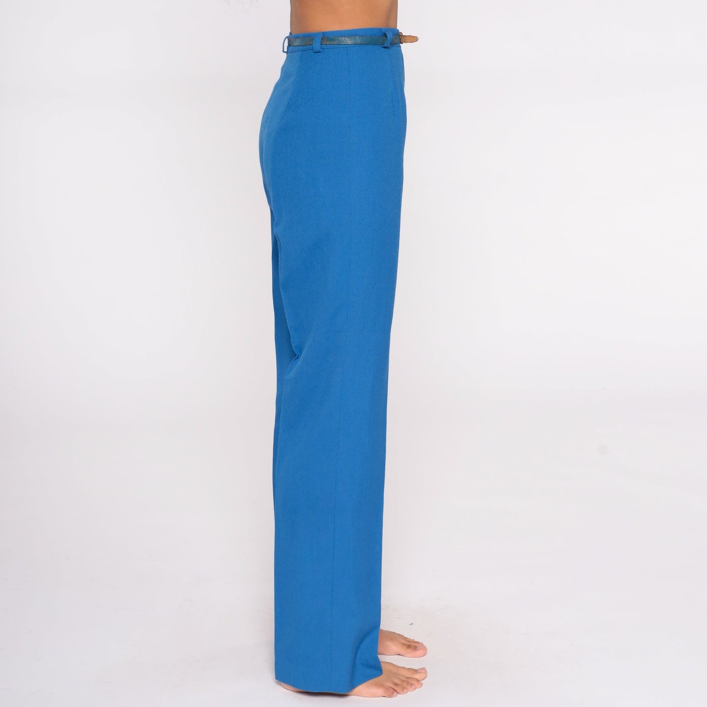 70s Blue High-Rise Straight Leg Trousers Small Tall