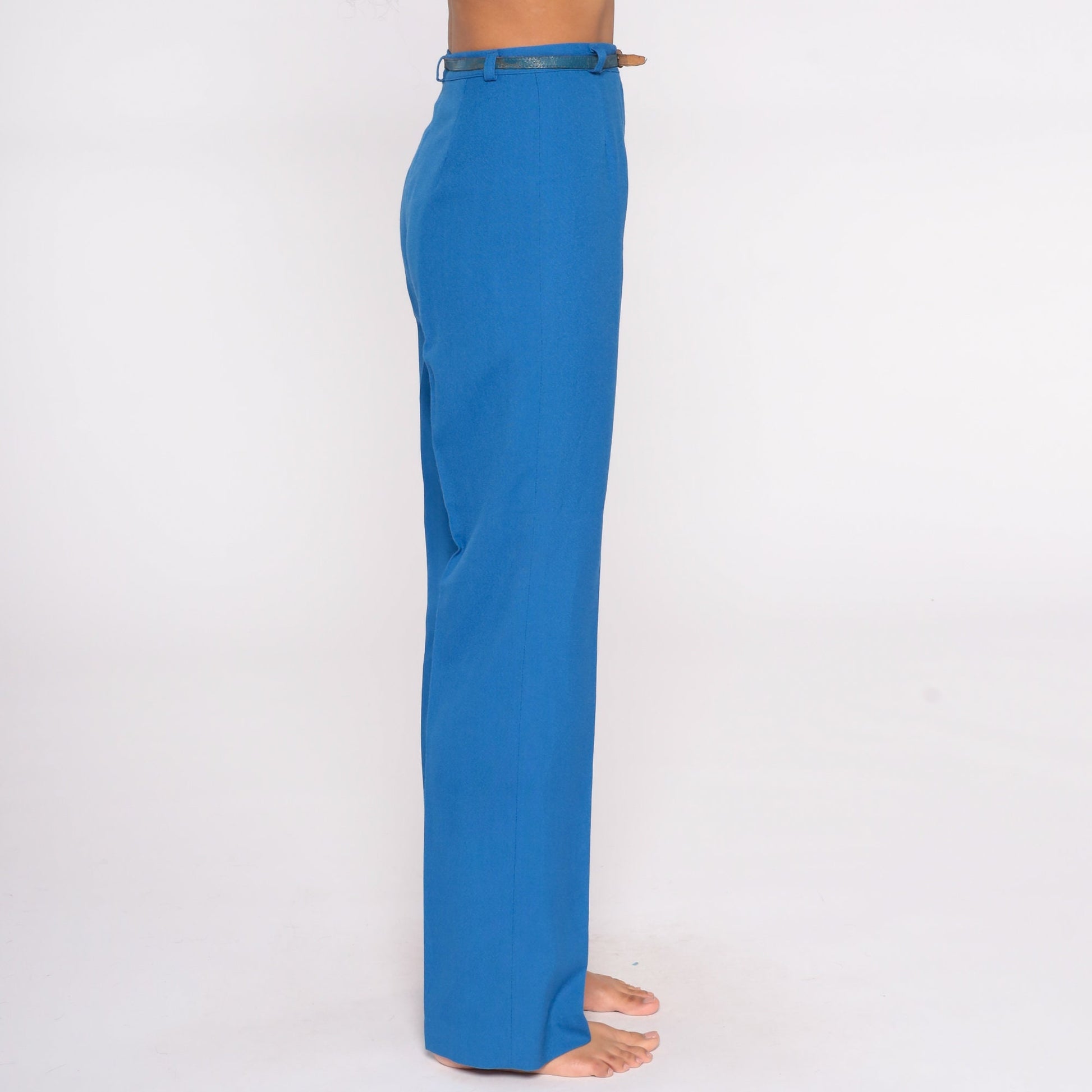70s Blue High-Rise Straight Leg Trousers Small Tall