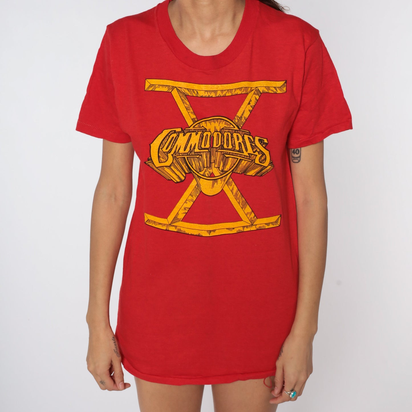 1980 Commodores Band Tee Single Stitch Red Cotton Graphic Shirt Medium