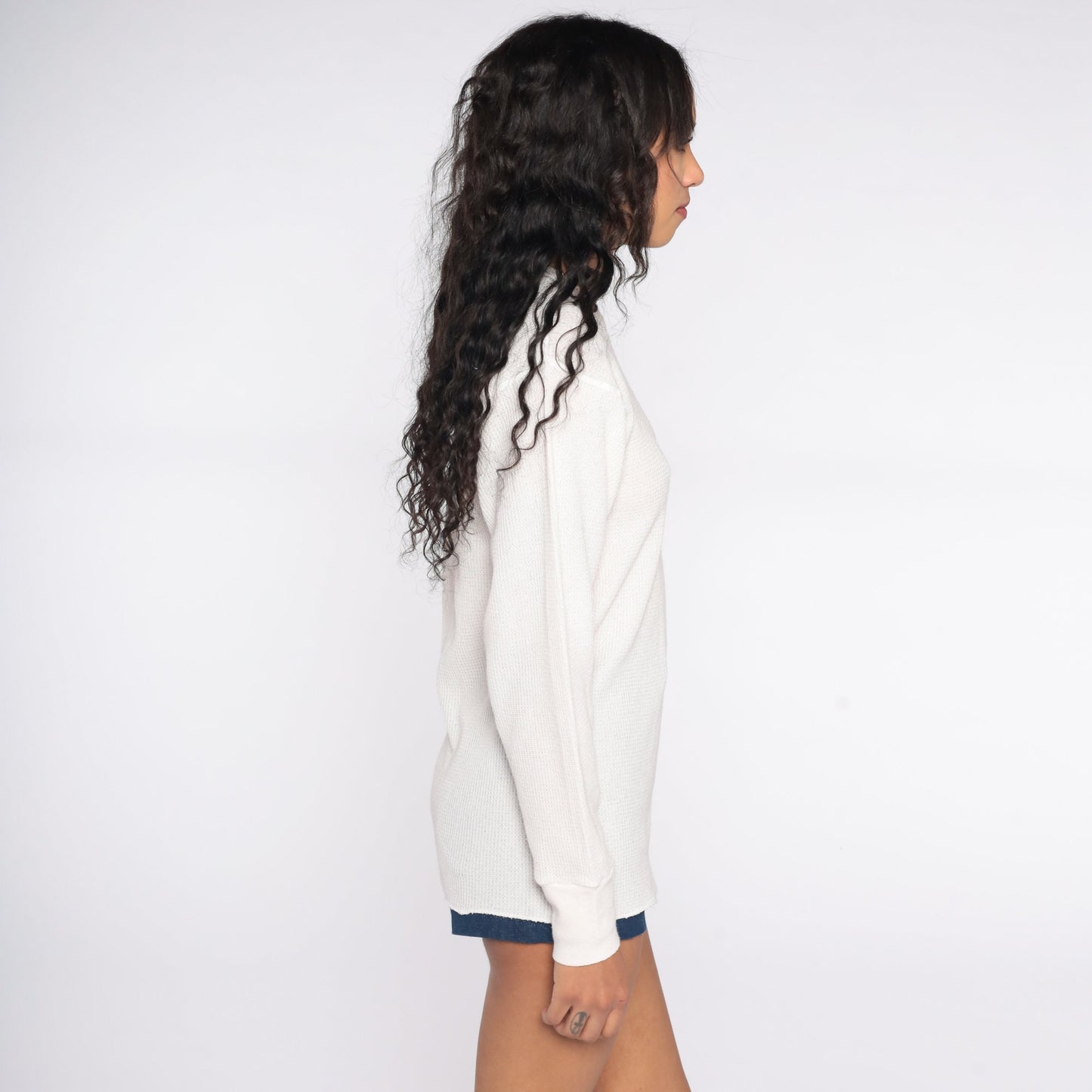 80s Off-White Waffle Knit Thermal Long Sleeve Shirt Extra Large XL