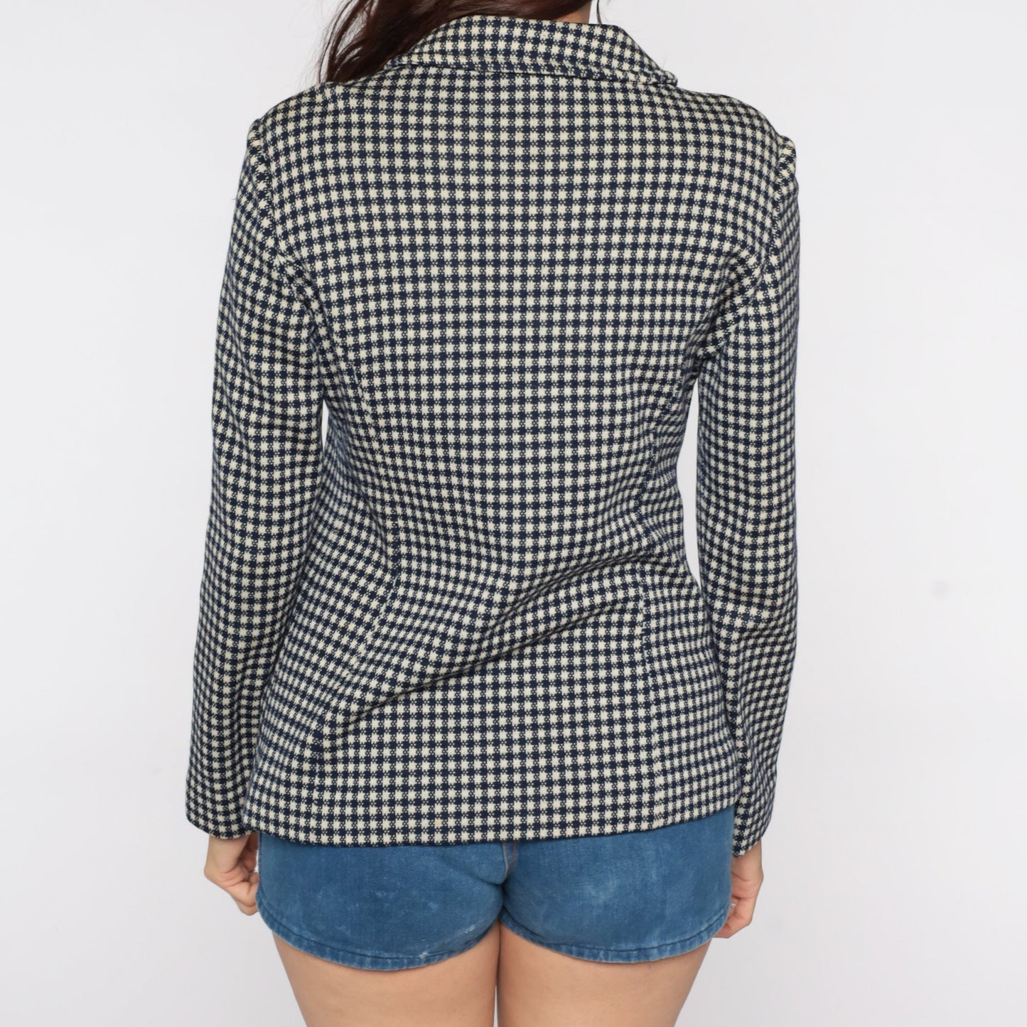 60s Navy Plaid Wool Blazer Jacket Mod Checkered Small