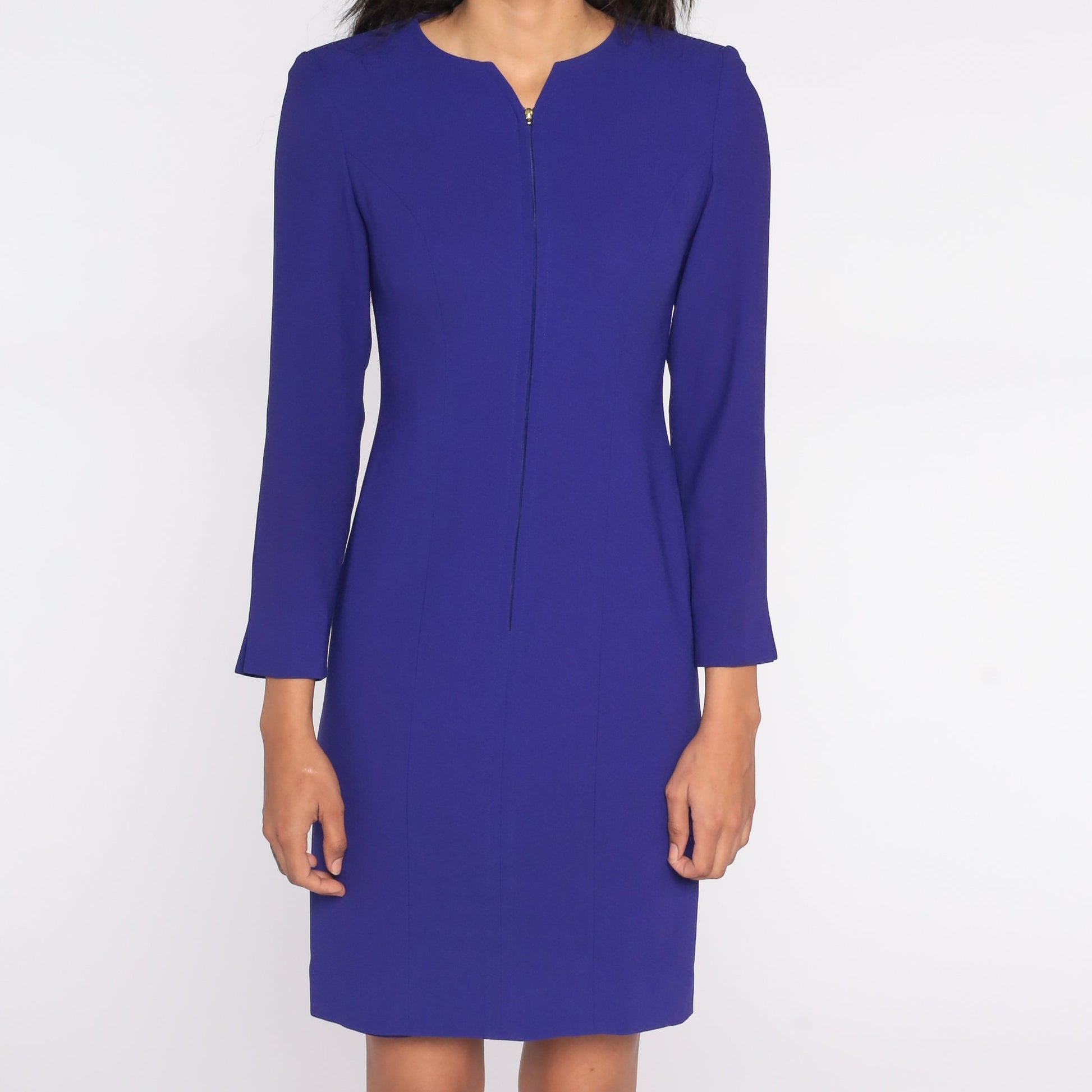 90s Liz Claiborne Purple Mini Dress Long Sleeve Sheath Front Zip Extra Small