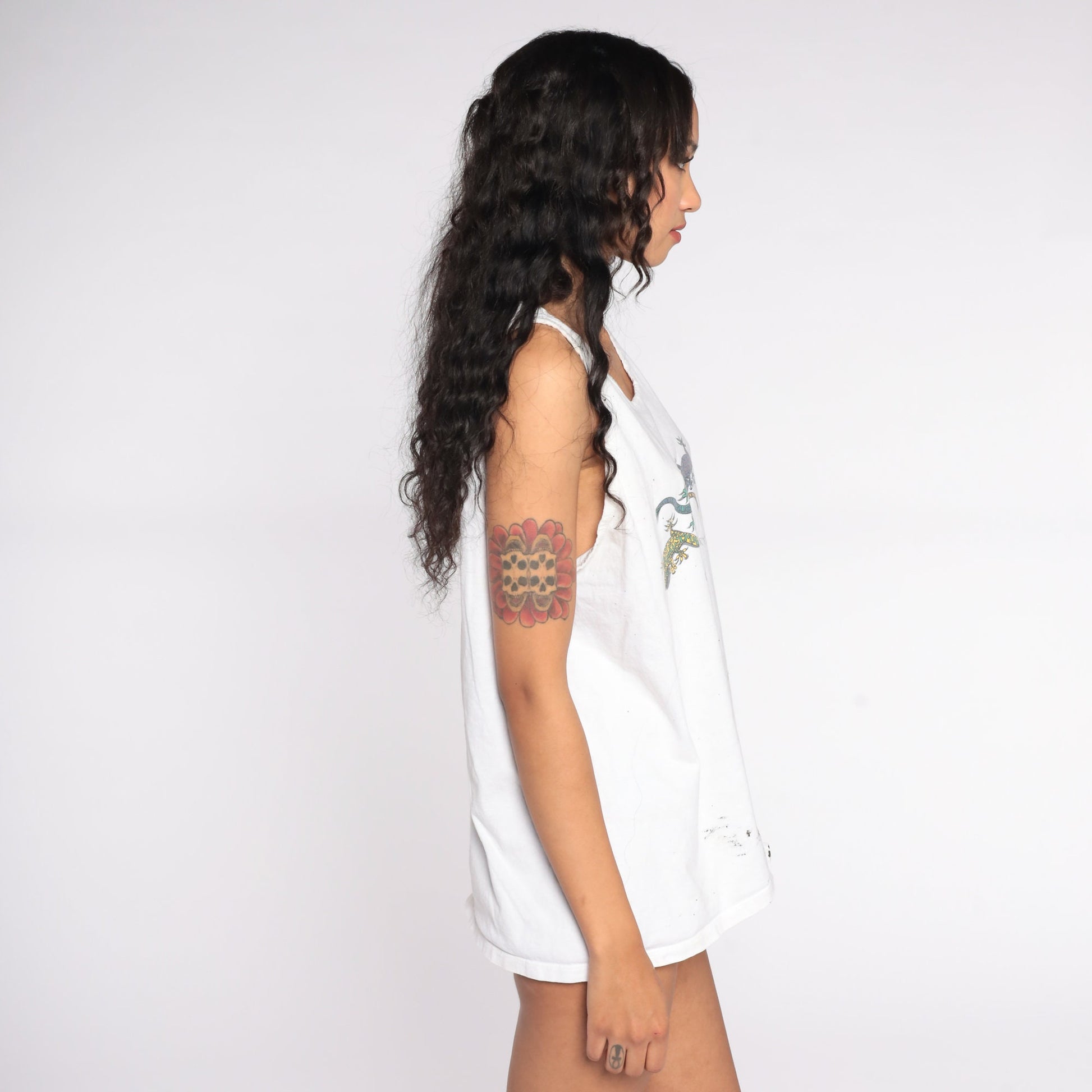 90s Puerto Vallarta Gecko Tank Top White Graphic Sleeveless Shirt Large