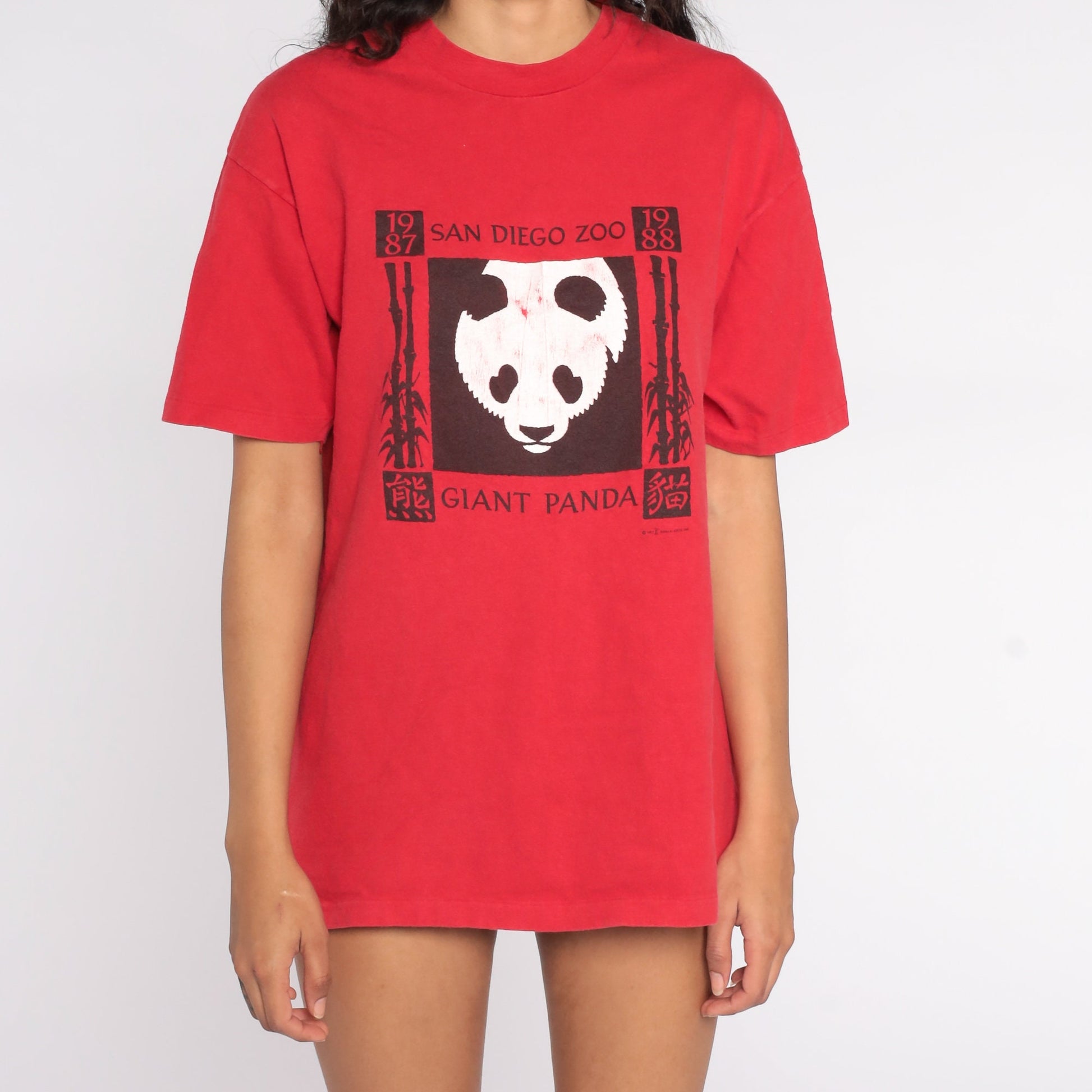 80s San Diego Zoo Panda Bear Graphic T-Shirt Red Cotton Unisex Extra Large XL