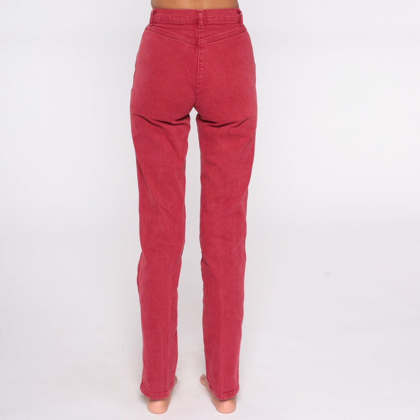 80s Red High Waisted Tapered Mom Jeans Cotton Denim Extra Small XS